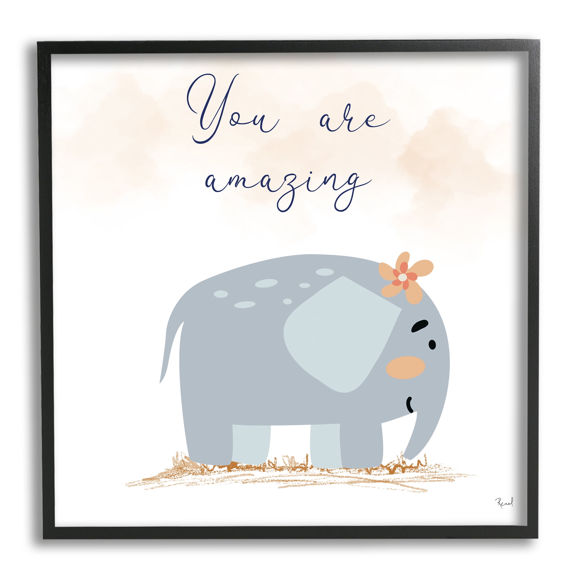 Stupell Industries You Are Amazing Elephant Animals & Insects Painting Black Framed Art Print Wall Art, 17 x 17