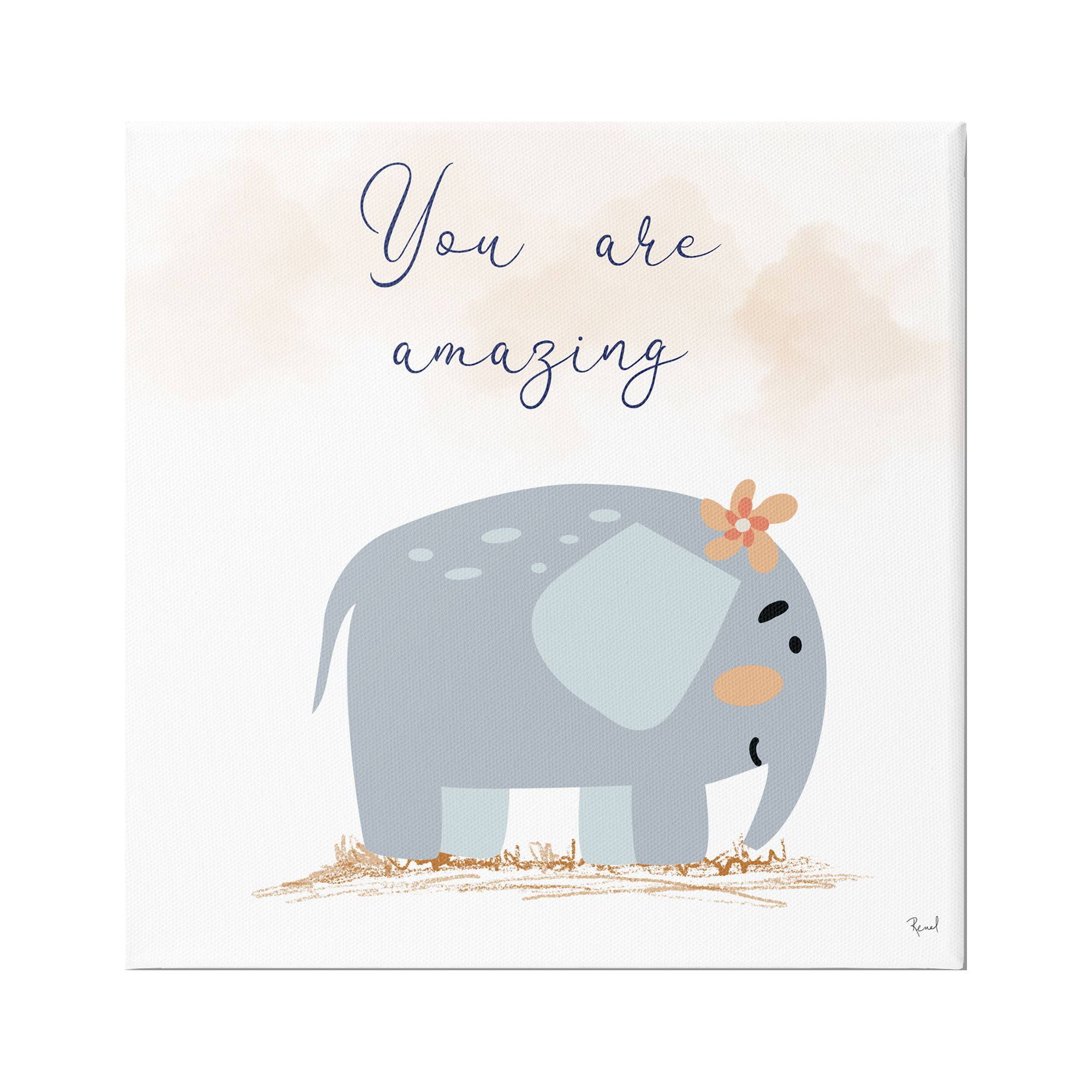 Stupell Industries You Are Amazing Elephant Animals & Insects Painting Gallery Wrapped Canvas Art Print Wall Art, 30 x 30