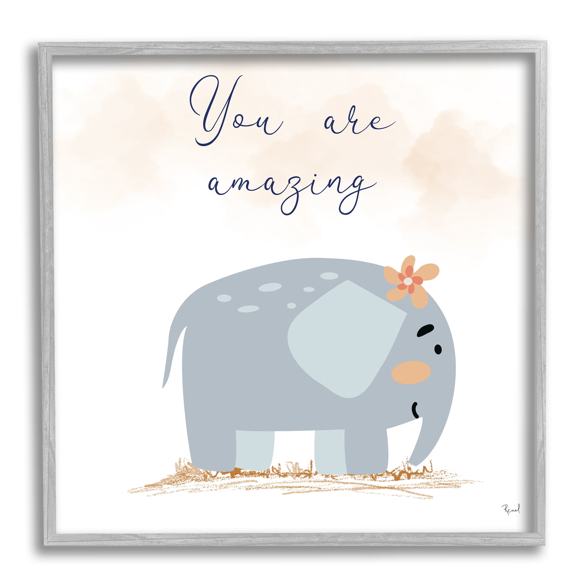 Stupell Industries You Are Amazing Elephant Animals & Insects Painting Gray Framed Art Print Wall Art, 12 x 12