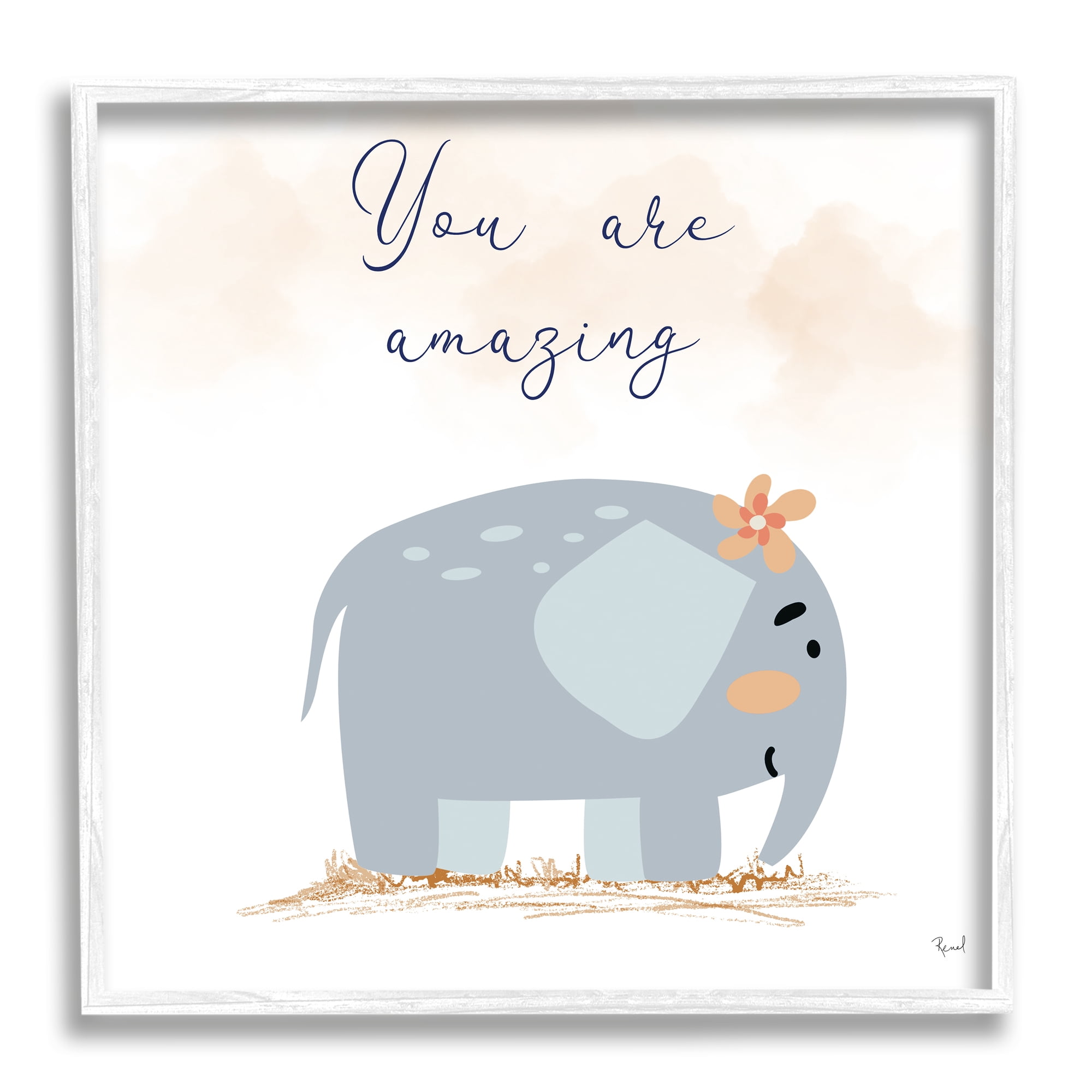 Stupell Industries You Are Amazing Elephant Animals & Insects Painting White Framed Art Print Wall Art, 12 x 12