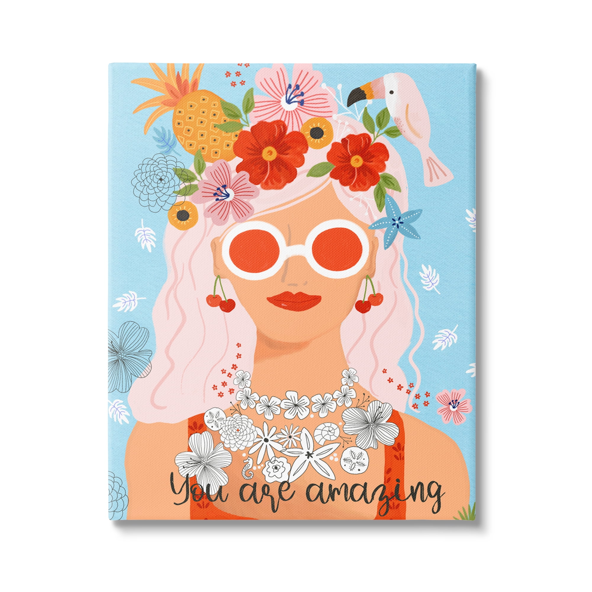 Stupell Industries You Are Amazing Motivational Floral Woman Portrait Graphic Art Gallery Wrapped Canvas Print Wall Art, Design by Sharon Lee