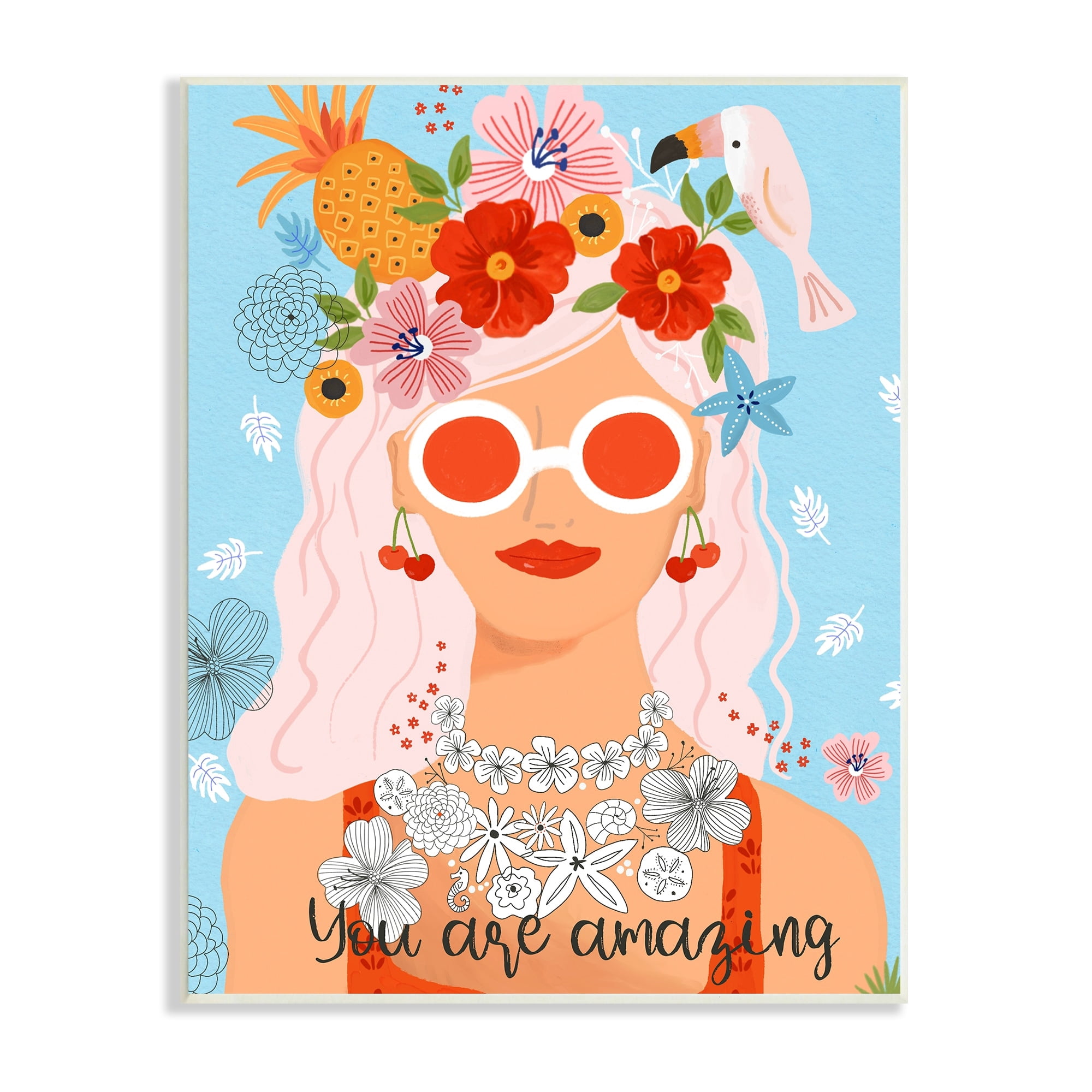 Stupell Industries You Are Amazing Motivational Floral Woman Portrait Graphic Art Unframed Art Print Wall Art, Design by Sharon Lee