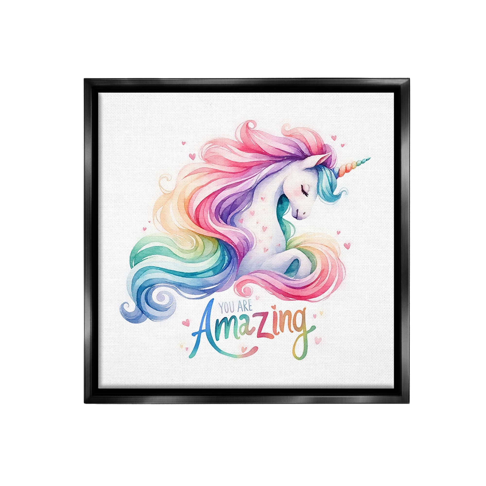 Stupell Industries You Are Amazing Unicorn Fairy Tales & Fantasy Painting Black Floater Framed Canvas Art Print Wall Art, 25 x 25