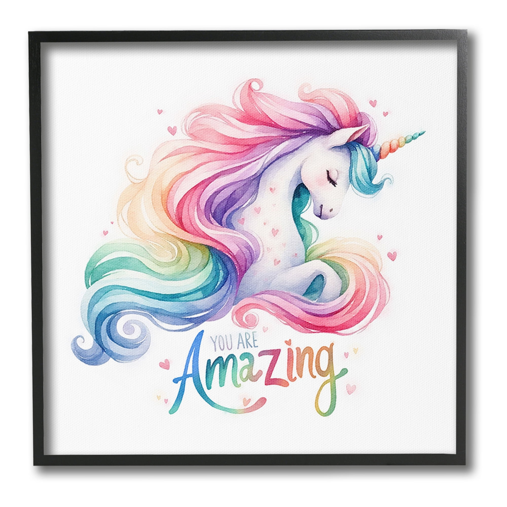 Stupell Industries You Are Amazing Unicorn Fairy Tales & Fantasy Painting Black Framed Art Print Wall Art, 12 x 12