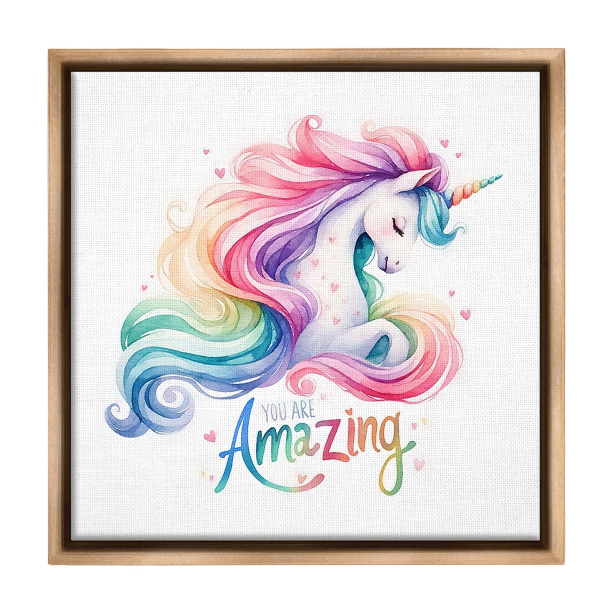 Stupell Industries You Are Amazing Unicorn Fairy Tales & Fantasy Painting Brown Floater Framed Canvas Art Print Wall Art, 18 x 18