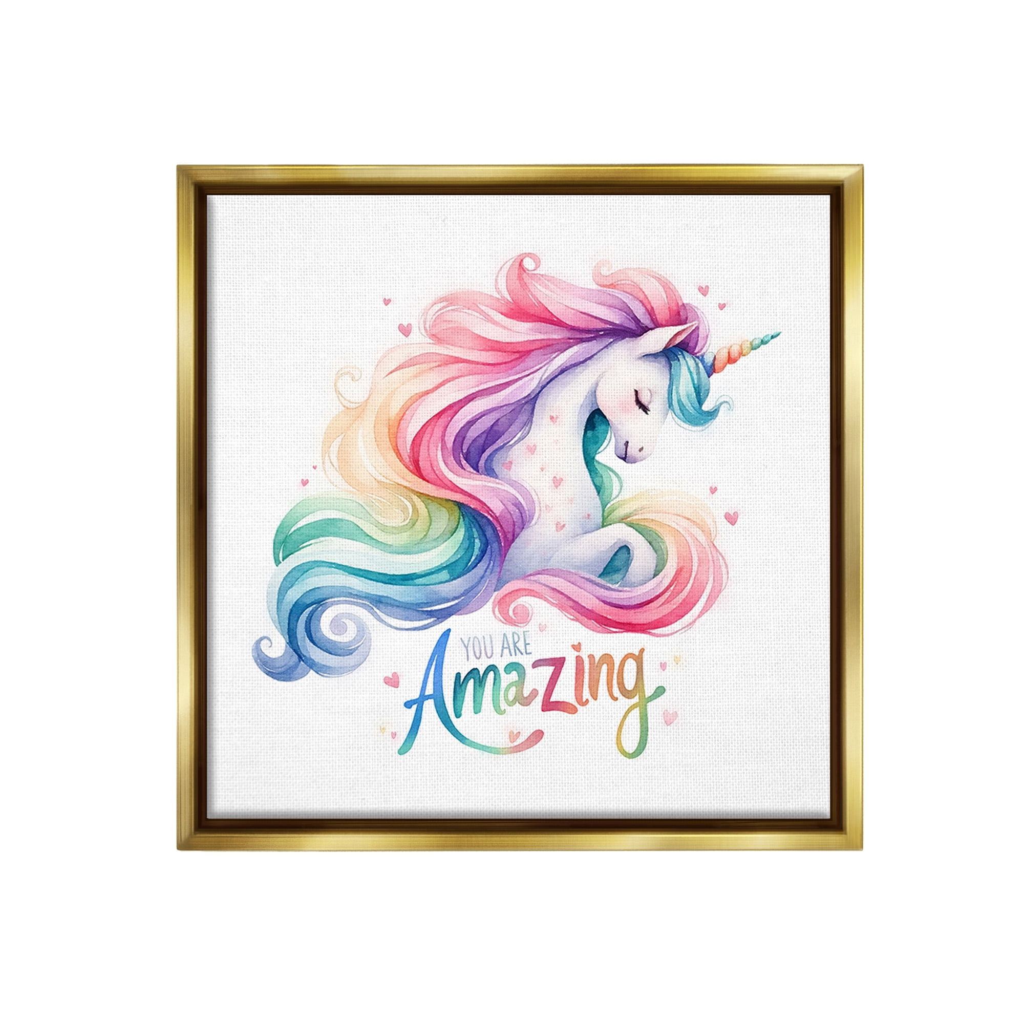 Stupell Industries You Are Amazing Unicorn Fairy Tales & Fantasy Painting Gold Floater Framed Canvas Art Print Wall Art, 18 x 18