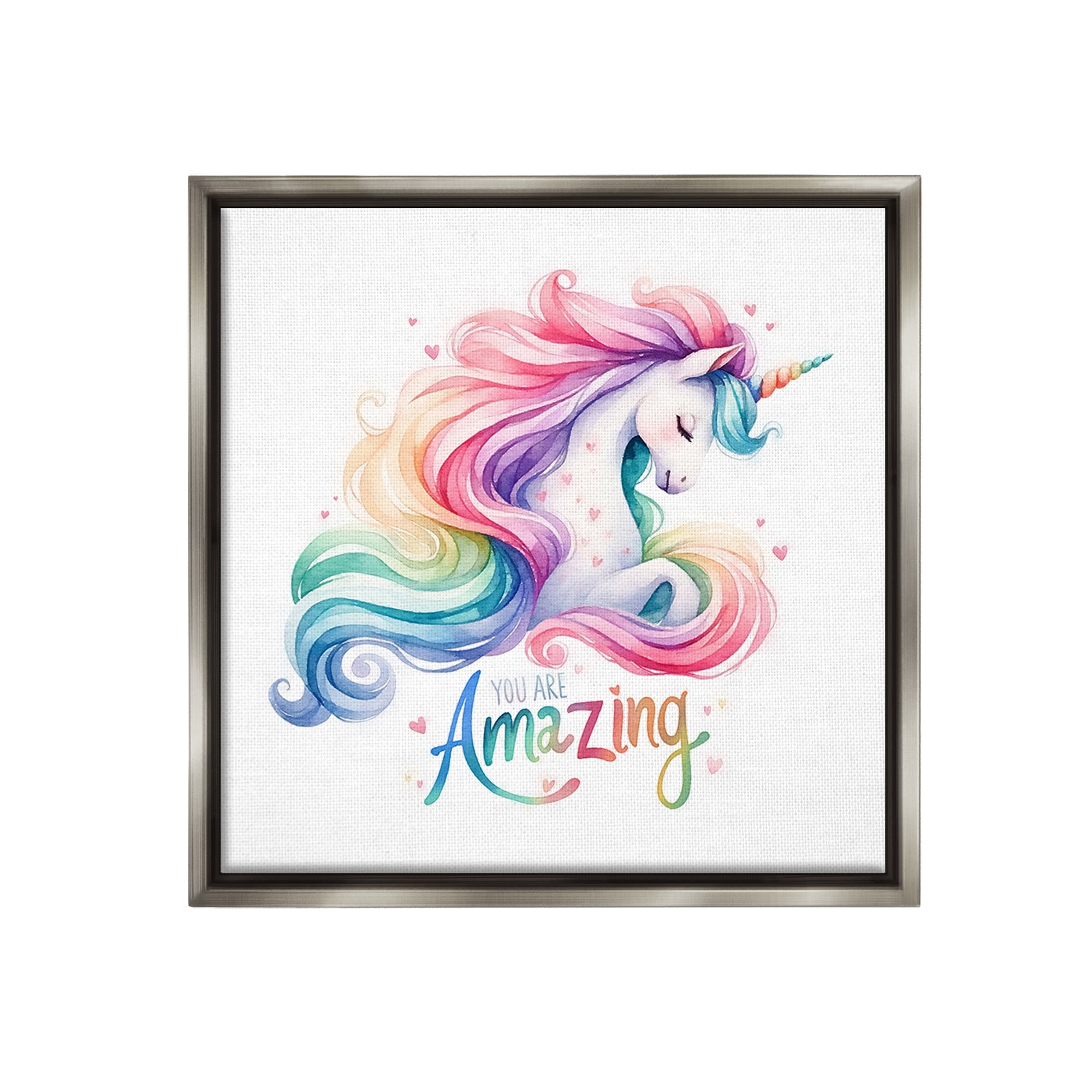 Stupell Industries You Are Amazing Unicorn Fairy Tales & Fantasy Painting Gray Floater Framed Canvas Art Print Wall Art, 25 x 25