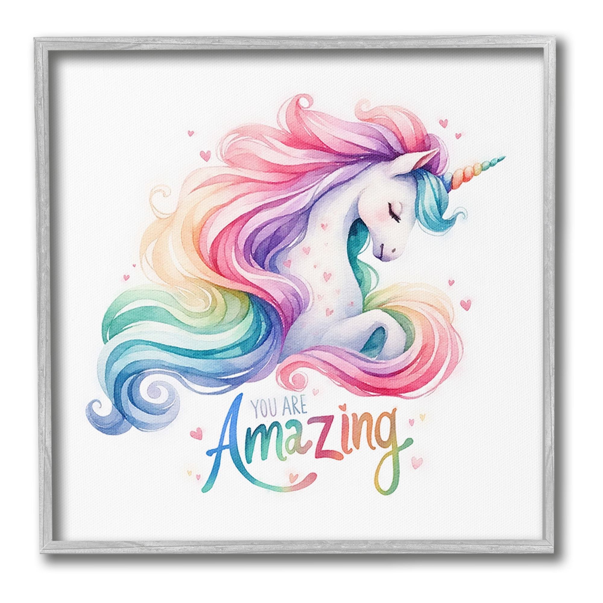 Stupell Industries You Are Amazing Unicorn Fairy Tales & Fantasy Painting Gray Framed Art Print Wall Art, 17 x 17