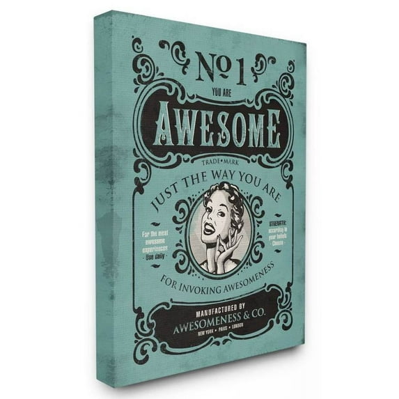 Stupell Industries You Are Awesome Vintage Comic Book Funny Blue Design Canvas Wall Art by Ester Kay