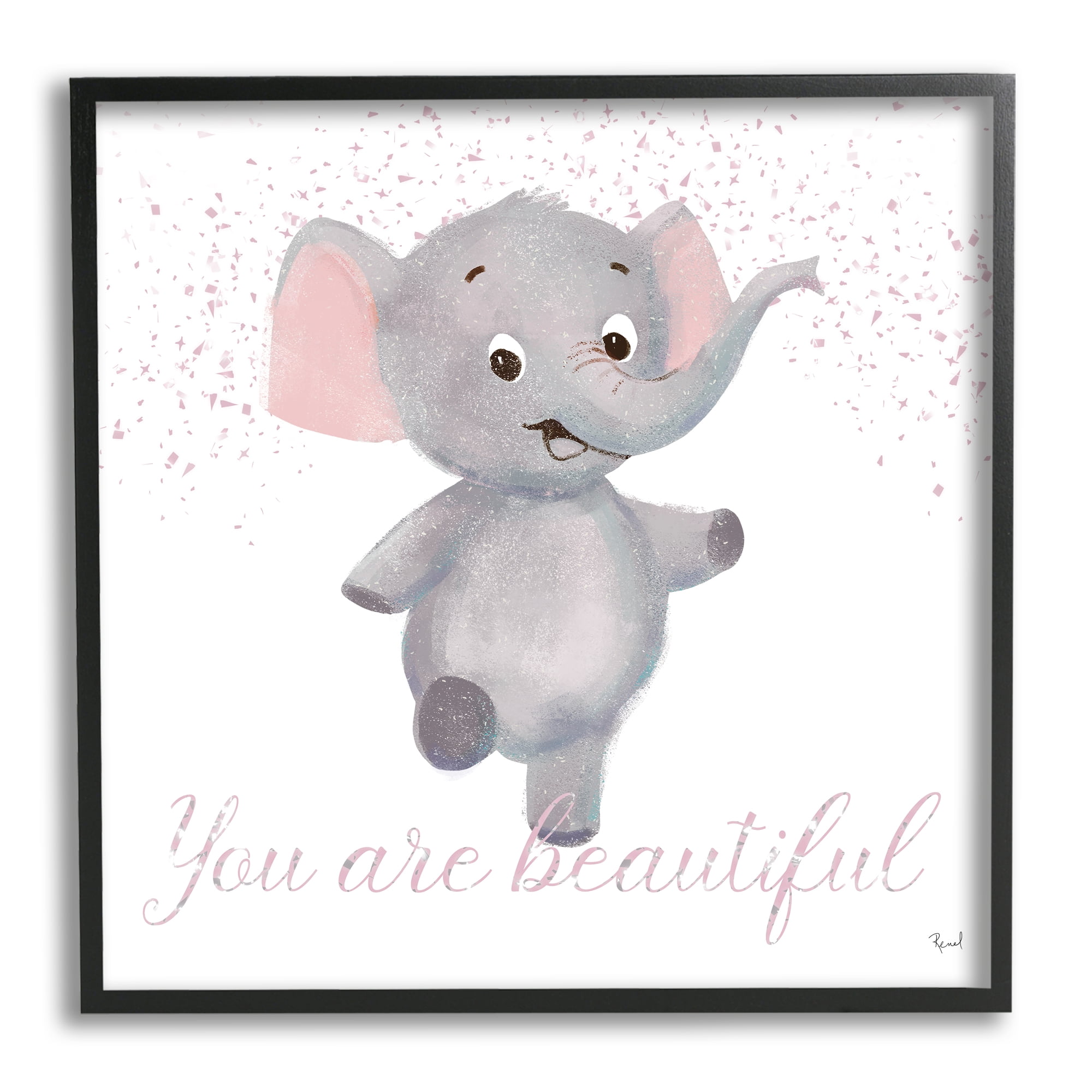 Stupell Industries You Are Beautiful Elephant Animals & Insects Painting Black Framed Art Print Wall Art, 12 x 12