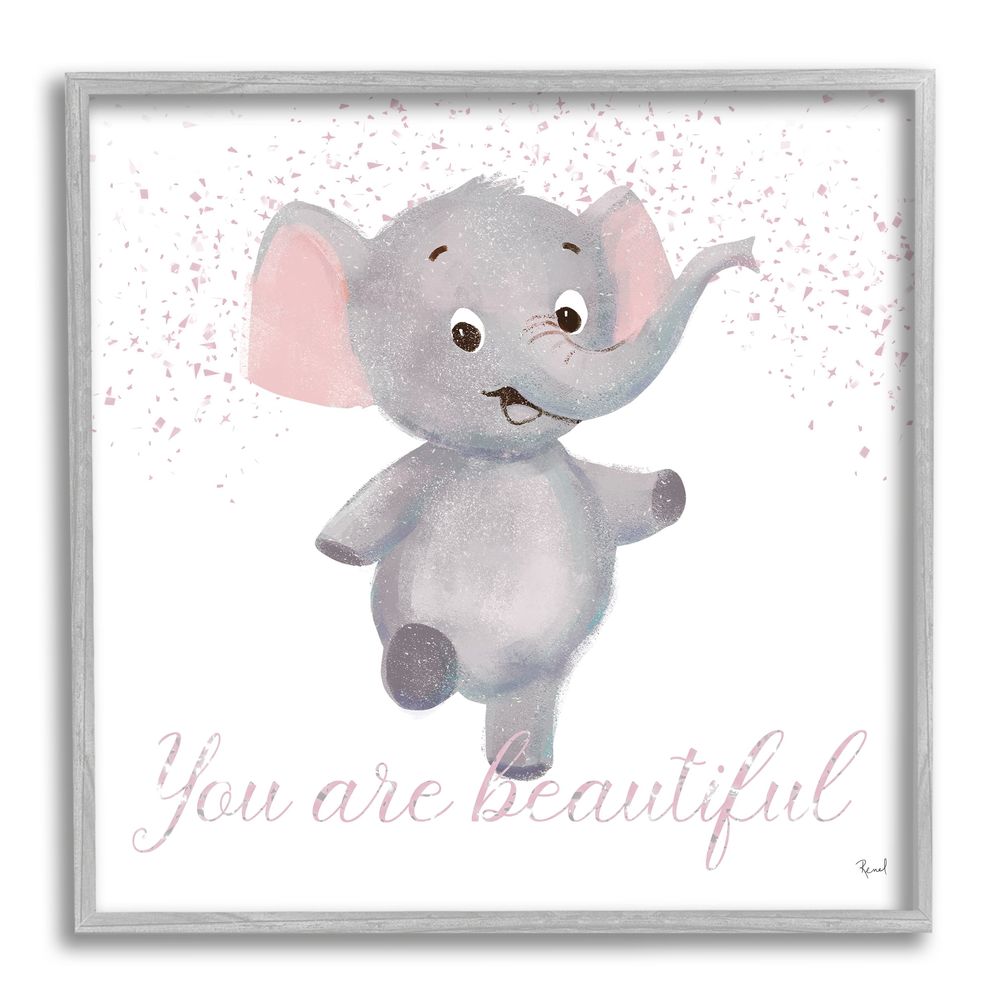 Stupell Industries You Are Beautiful Elephant Animals & Insects Painting Gray Framed Art Print Wall Art, 17 x 17