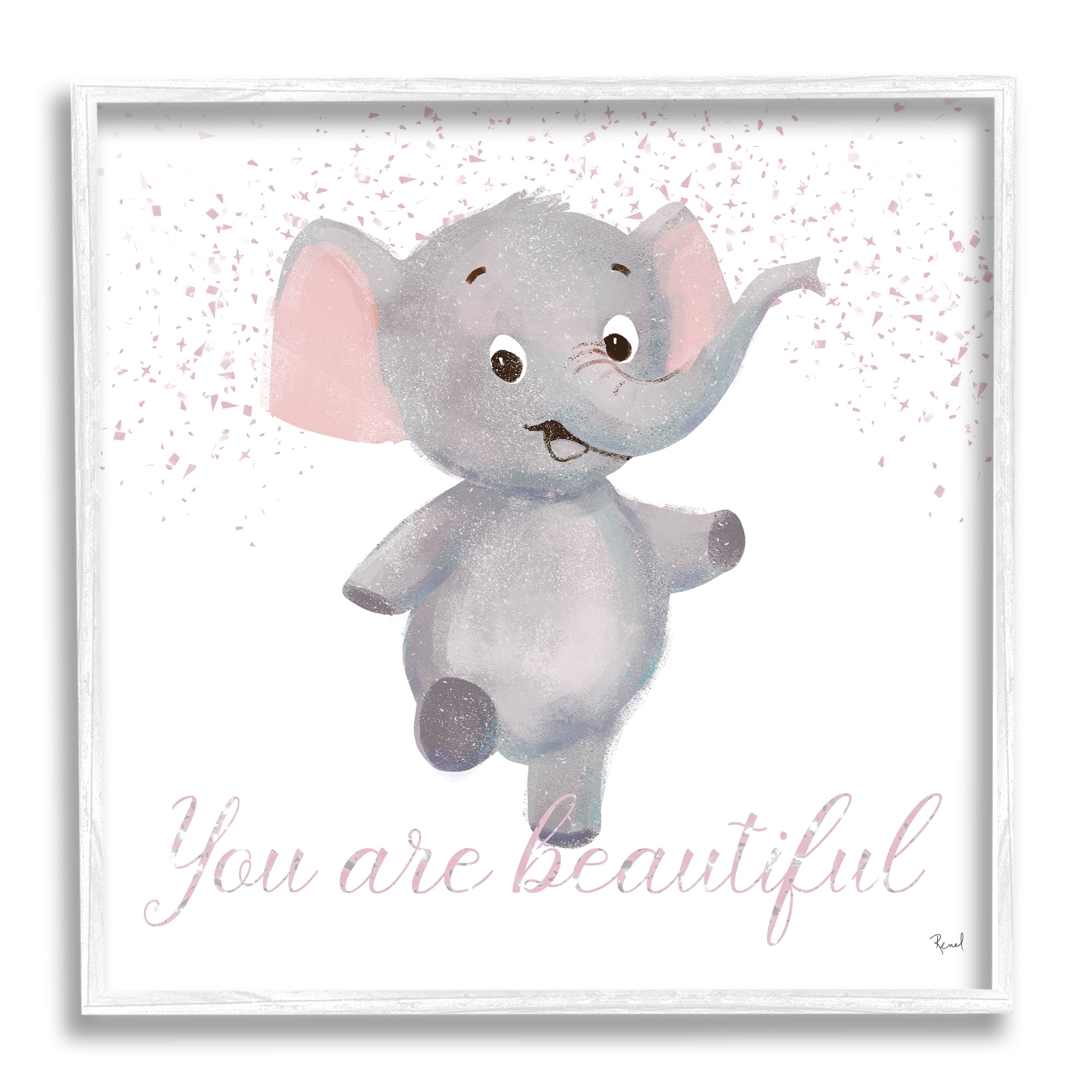 Stupell Industries You Are Beautiful Elephant Animals & Insects Painting White Framed Art Print Wall Art, 17 x 17