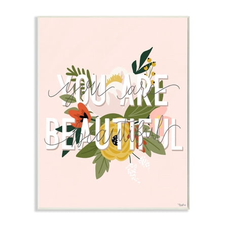 Stupell Industries You Are Beautiful Pink Flower Inspirational Word Design Graphic Art Unframed Art Print Wall Art, 10x15, by Gigi Louise