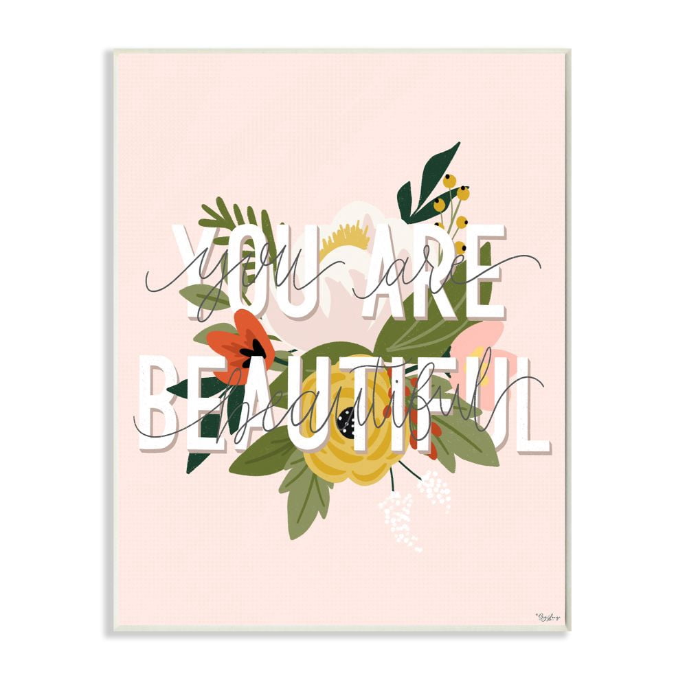 Stupell Industries You Are Beautiful Pink Flower Inspirational Word Design Graphic Art Unframed Art Print Wall Art, 13x19, by Gigi Louise