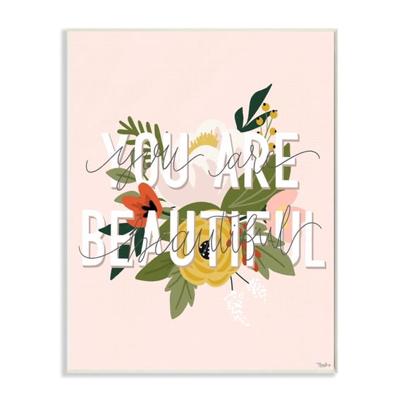 Stupell Industries You Are Beautiful Pink Flower Inspirational Word Design Graphic Art Unframed Art Print Wall Art, 13x19, by Gigi Louise