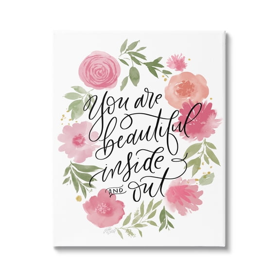 Stupell Industries You Are Beautiful Uplifting Calligraphy Quote Floral Border Canvas Wall Art, 36 x 48, Design by MakeWells