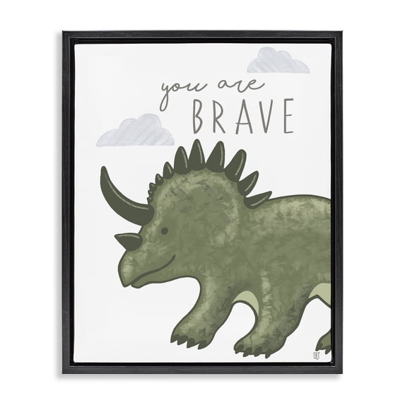 Stupell Industries Contemporary You Are Brave Dinosaur Black Floating Frame Canvas Art, 17 x 21, by Elizabeth Tyndall