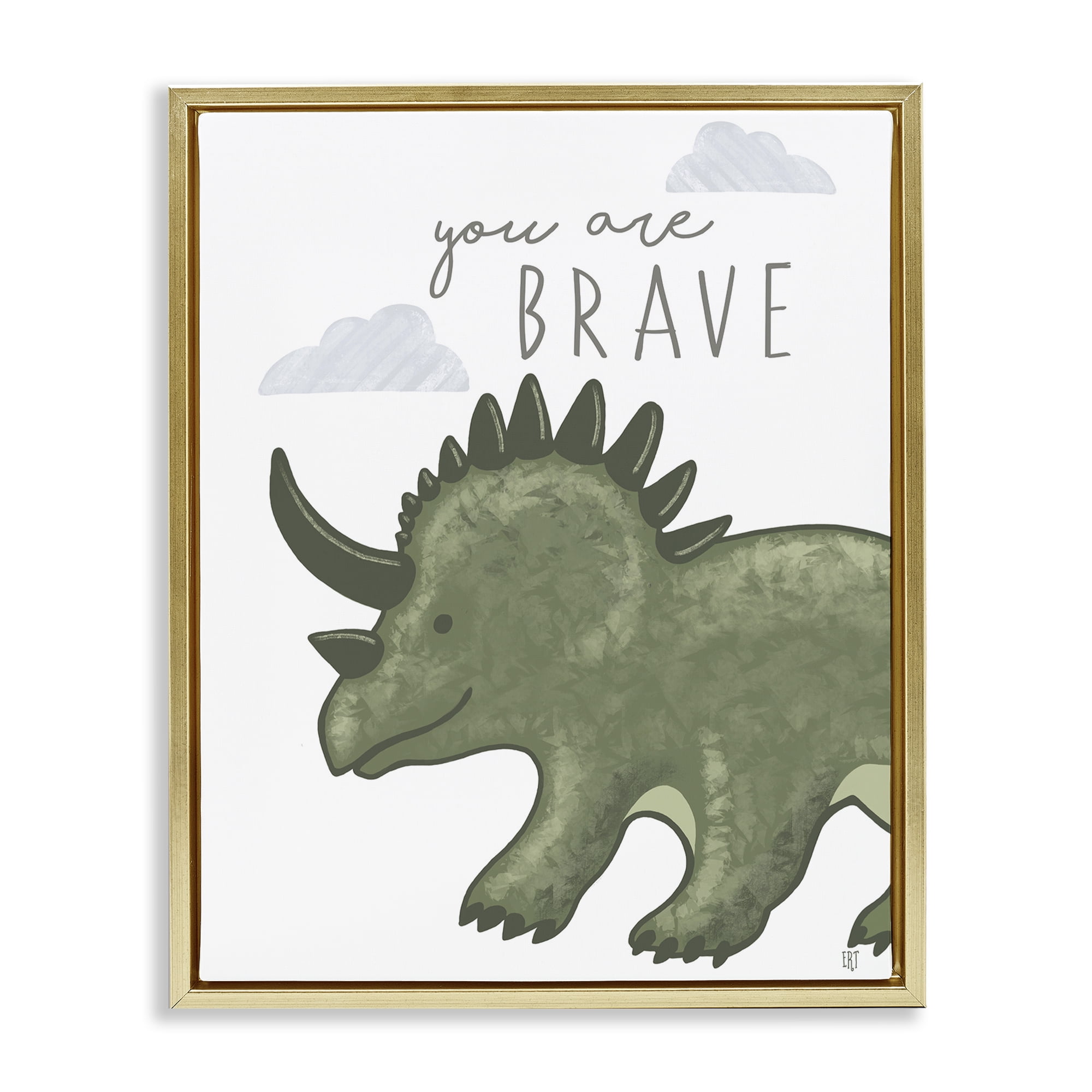 Stupell Industries You Are Brave Dinosaur Gold Framed Floater Canvas Wall Art, design by Elizabeth Tyndall
