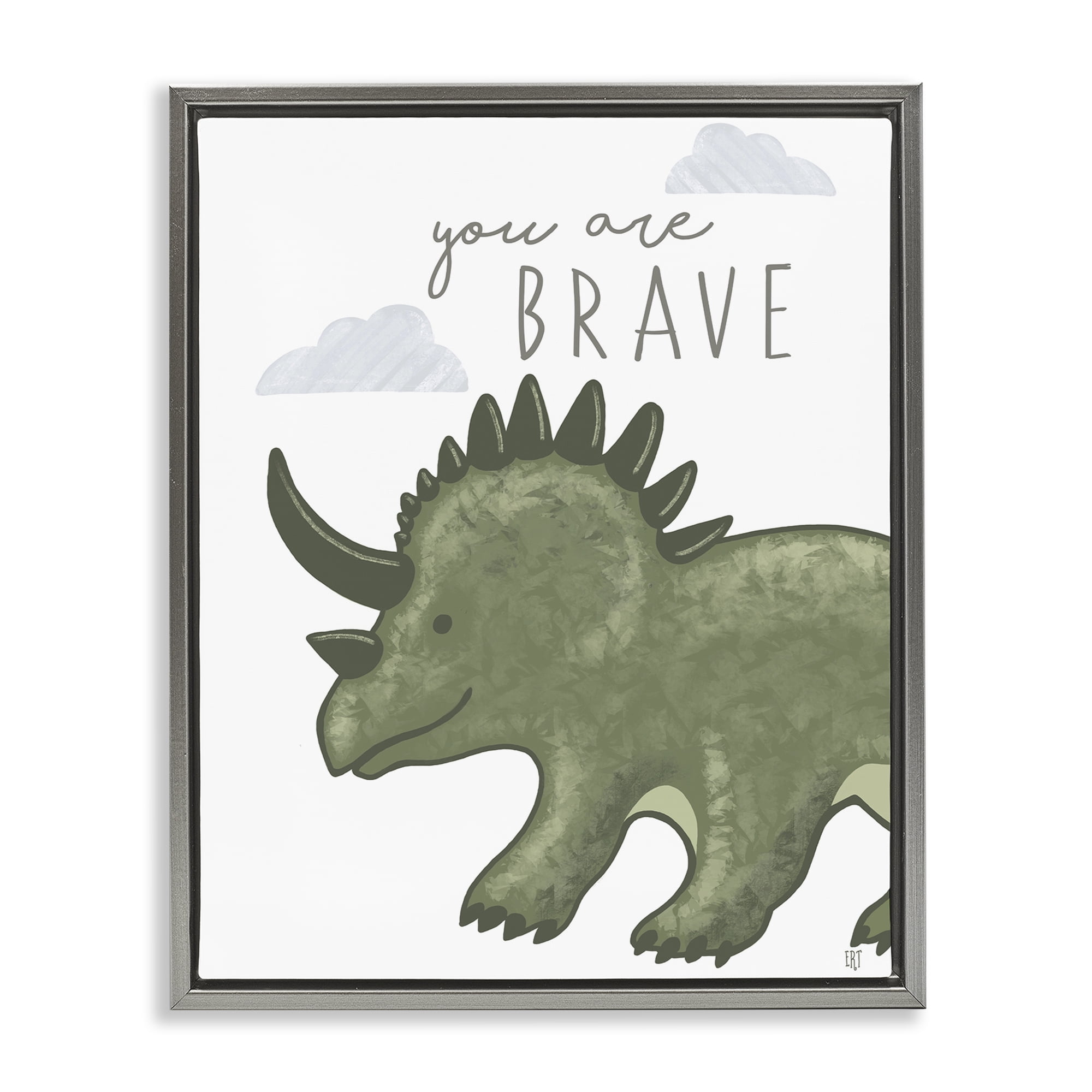 Stupell Industries You Are Brave Dinosaur Gray Framed Floater Canvas Wall Art, design by Elizabeth Tyndall