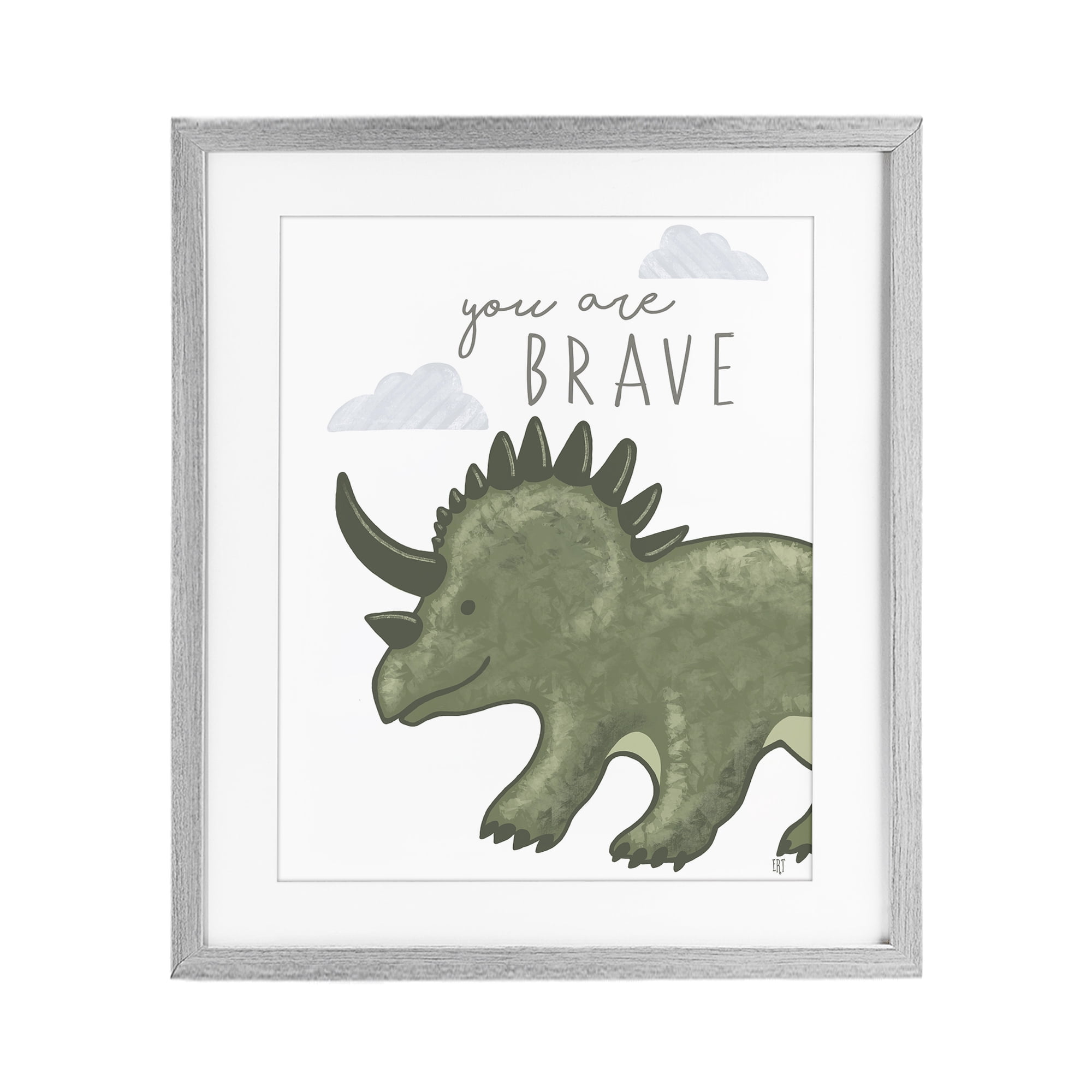 Stupell Industries You Are Brave Dinosaur Gray Framed Print Under Glass, design by Elizabeth Tyndall