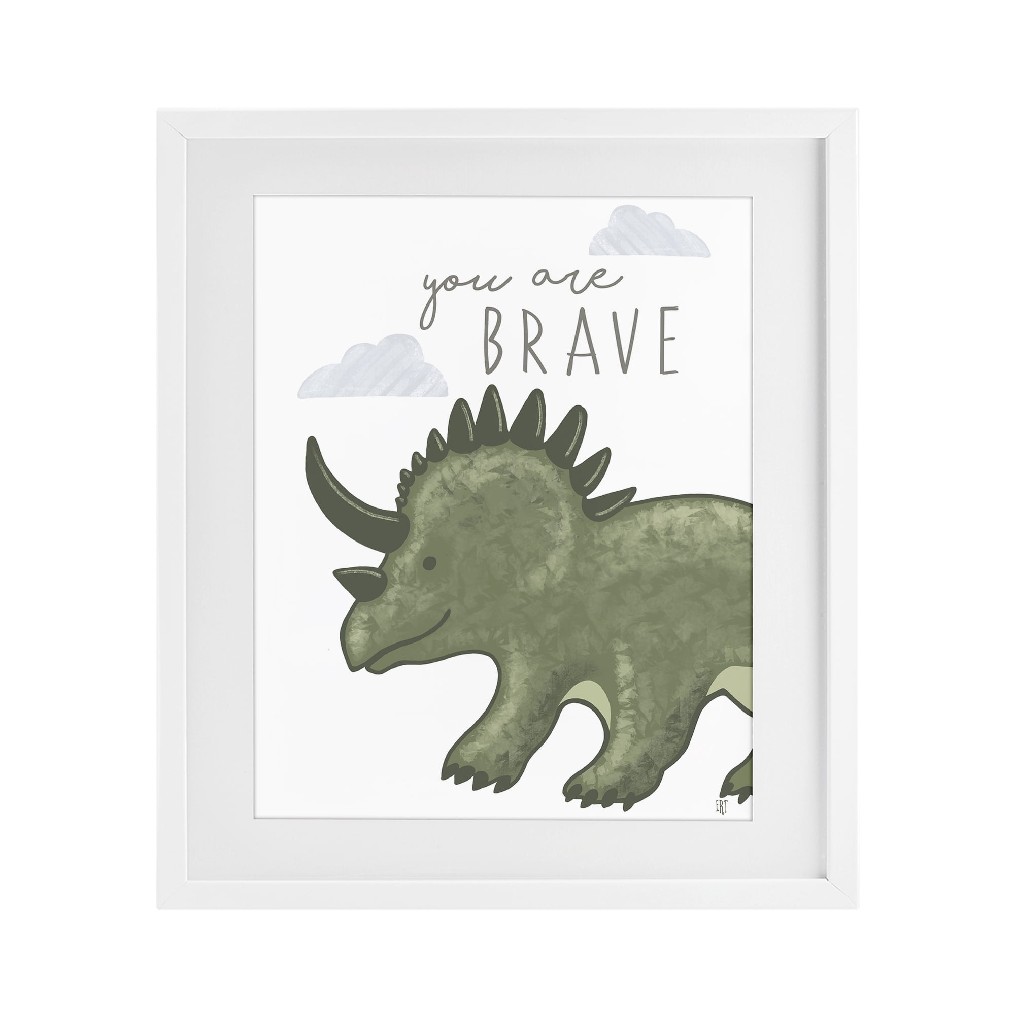 Stupell Industries You Are Brave Dinosaur White Framed Print Under Glass, design by Elizabeth Tyndall