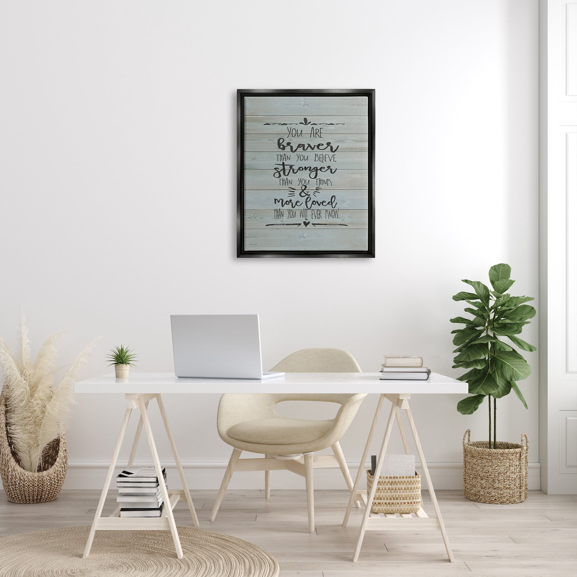 Stupell Industries You Are Braver Stronger and More Loved Jet Black Framed Floating Canvas Wall Art, 24x30, by Jo Moulton