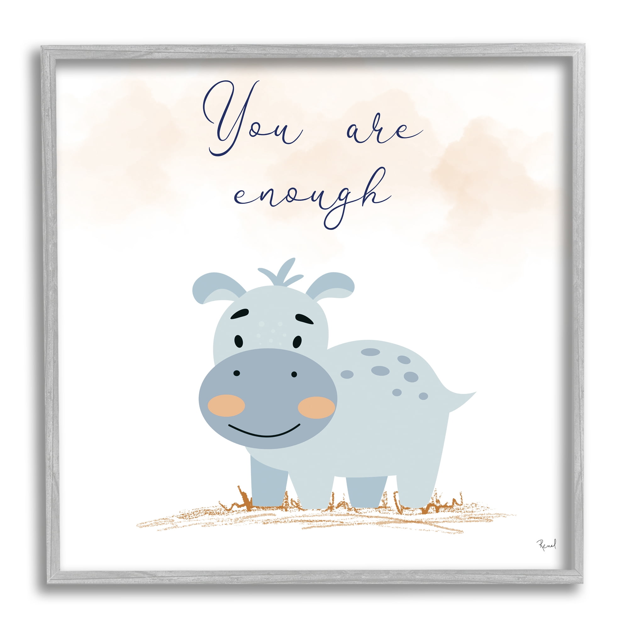 Stupell Industries You Are Enough Inspirational Animals & Insects Painting Gray Framed Art Print Wall Art, 17 x 17