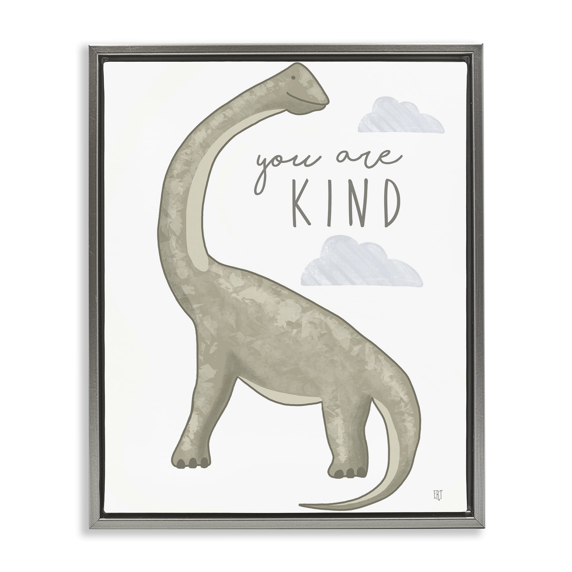 Stupell Industries You Are Kind Dinosaur Gray Framed Floater Canvas Wall Art, design by Elizabeth Tyndall