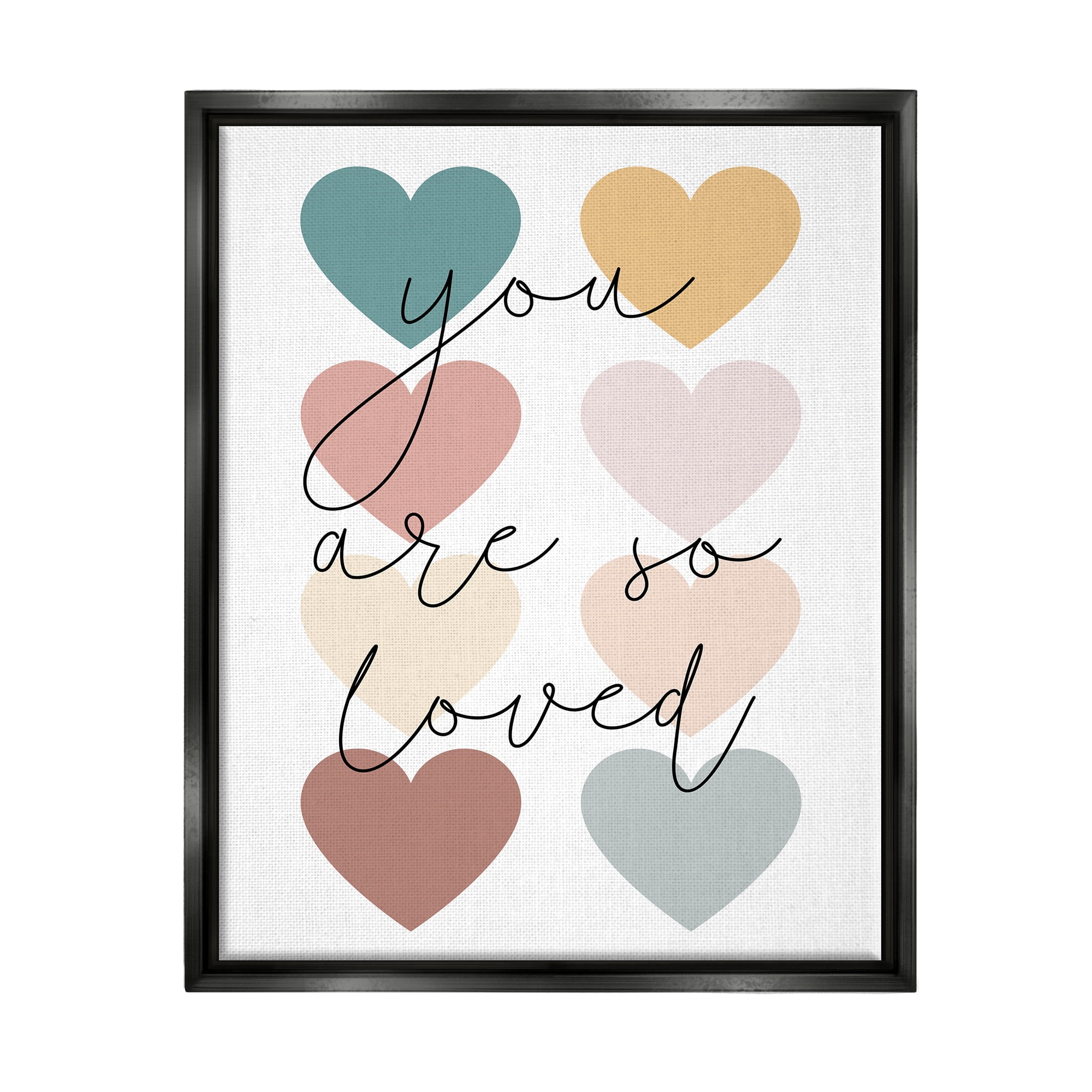 Stupell Industries You Are Loved Hearts Abstract Painting Black Floater Framed Canvas Art Print Wall Art, 17 x 21