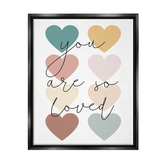 Stupell Industries You Are Loved Hearts Abstract Painting Black Floater Framed Canvas Art Print Wall Art, 17 x 21