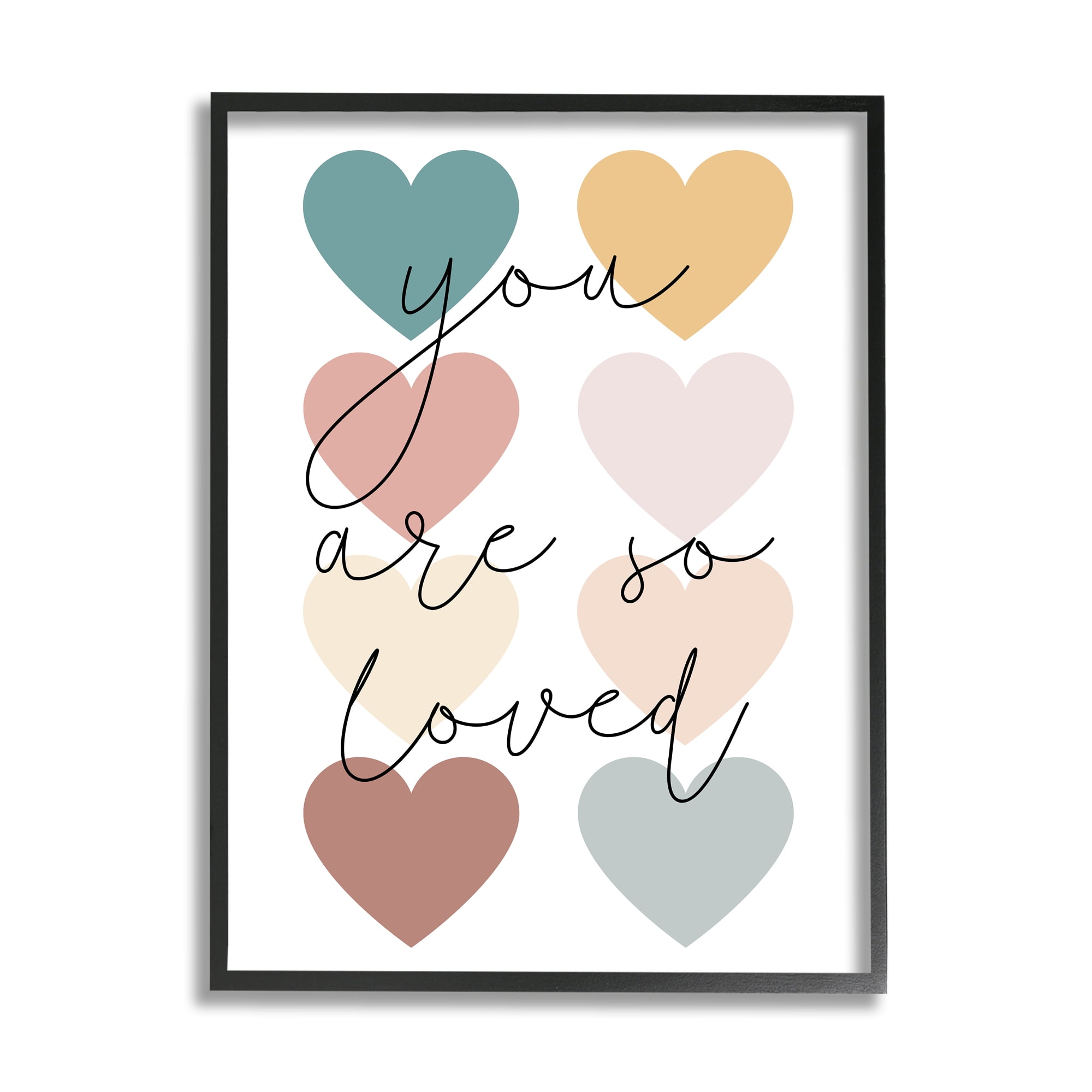 Stupell Industries You Are Loved Hearts Abstract Painting Black Framed Art Print Wall Art, 16 x 20