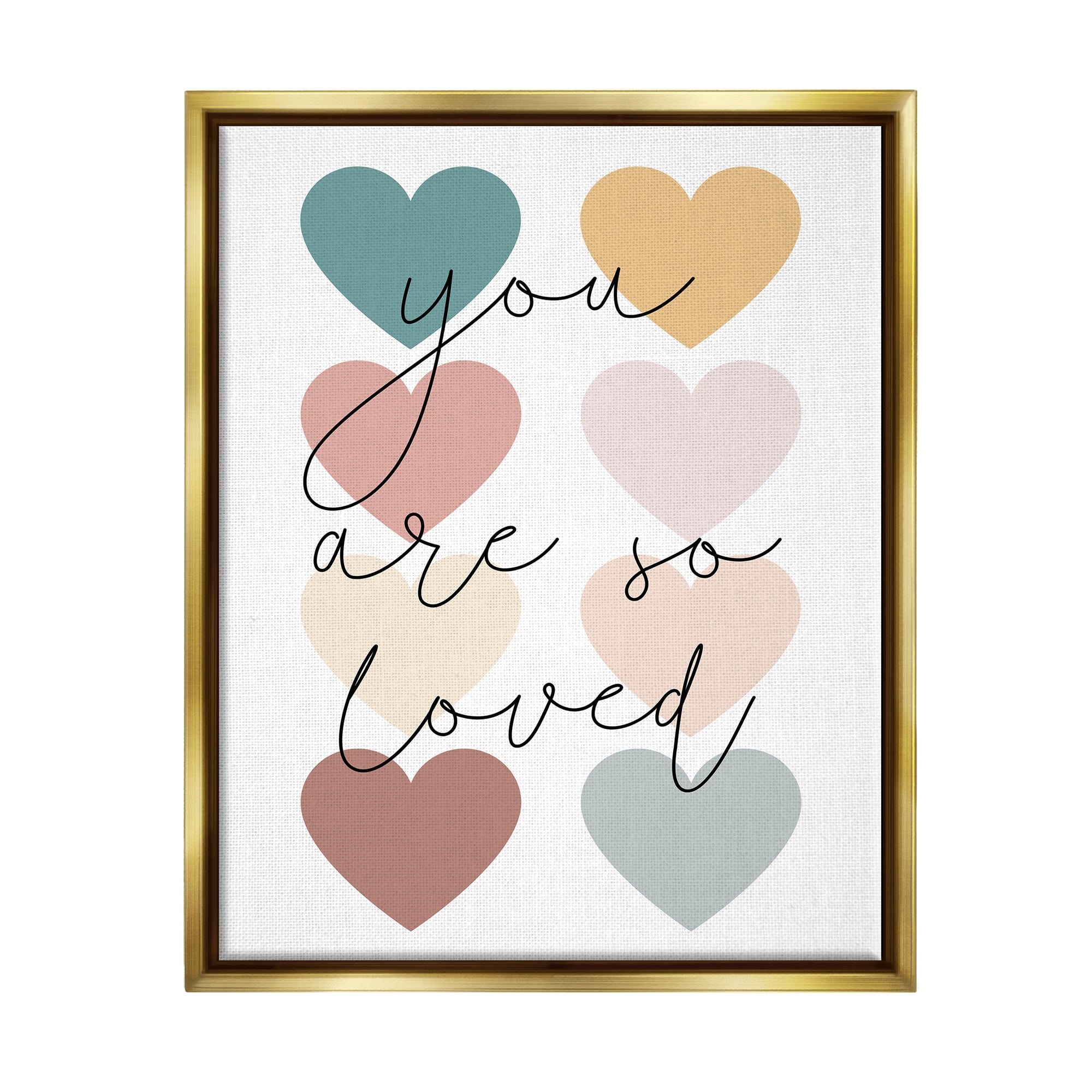 Stupell Industries You Are Loved Hearts Abstract Painting Gold Floater Framed Canvas Art Print Wall Art, 25 x 31