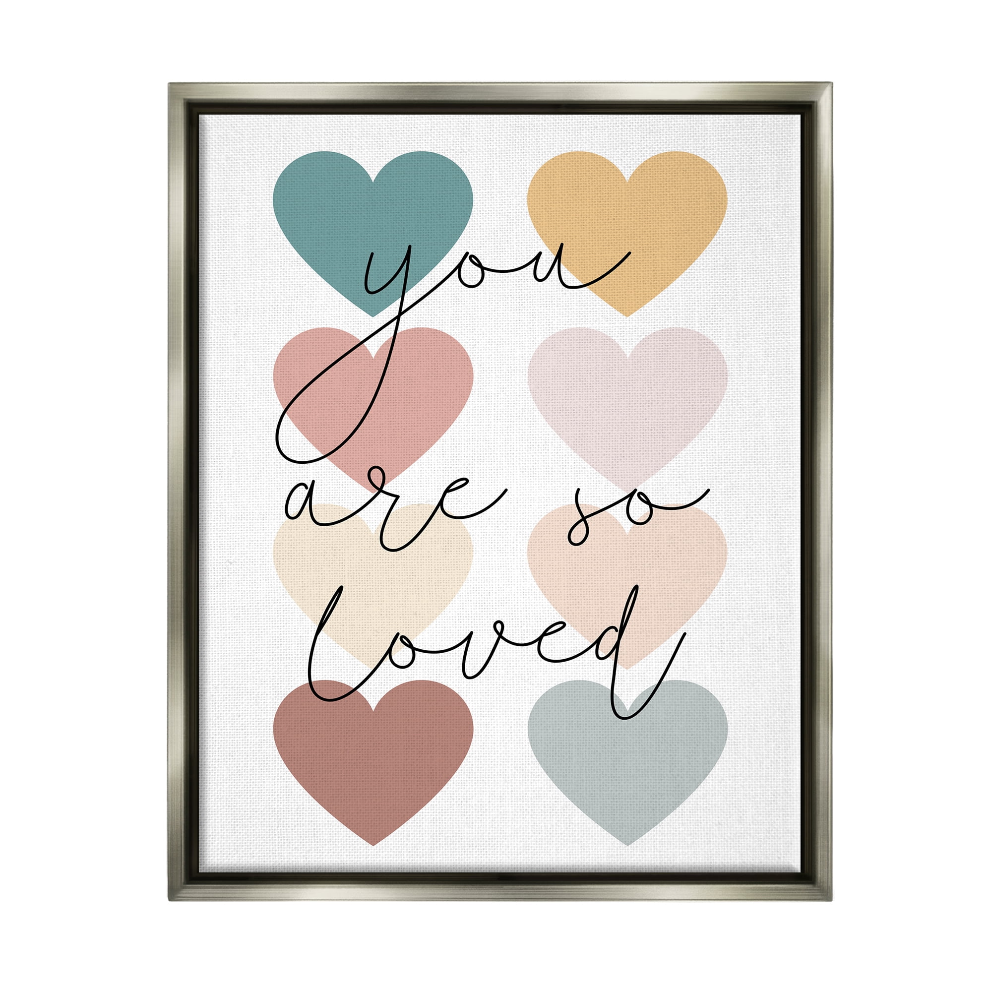 Stupell Industries You Are Loved Hearts Abstract Painting Gray Floater Framed Canvas Art Print Wall Art, 17 x 21