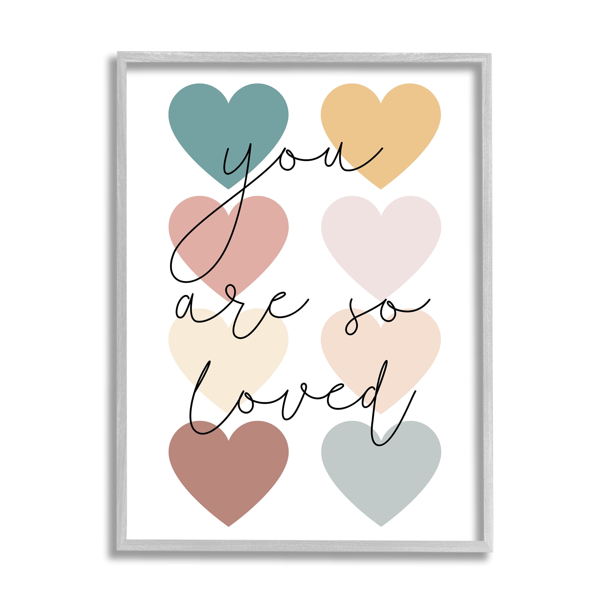 Stupell Industries You Are Loved Hearts Abstract Painting Gray Framed Art Print Wall Art, 11 x 14