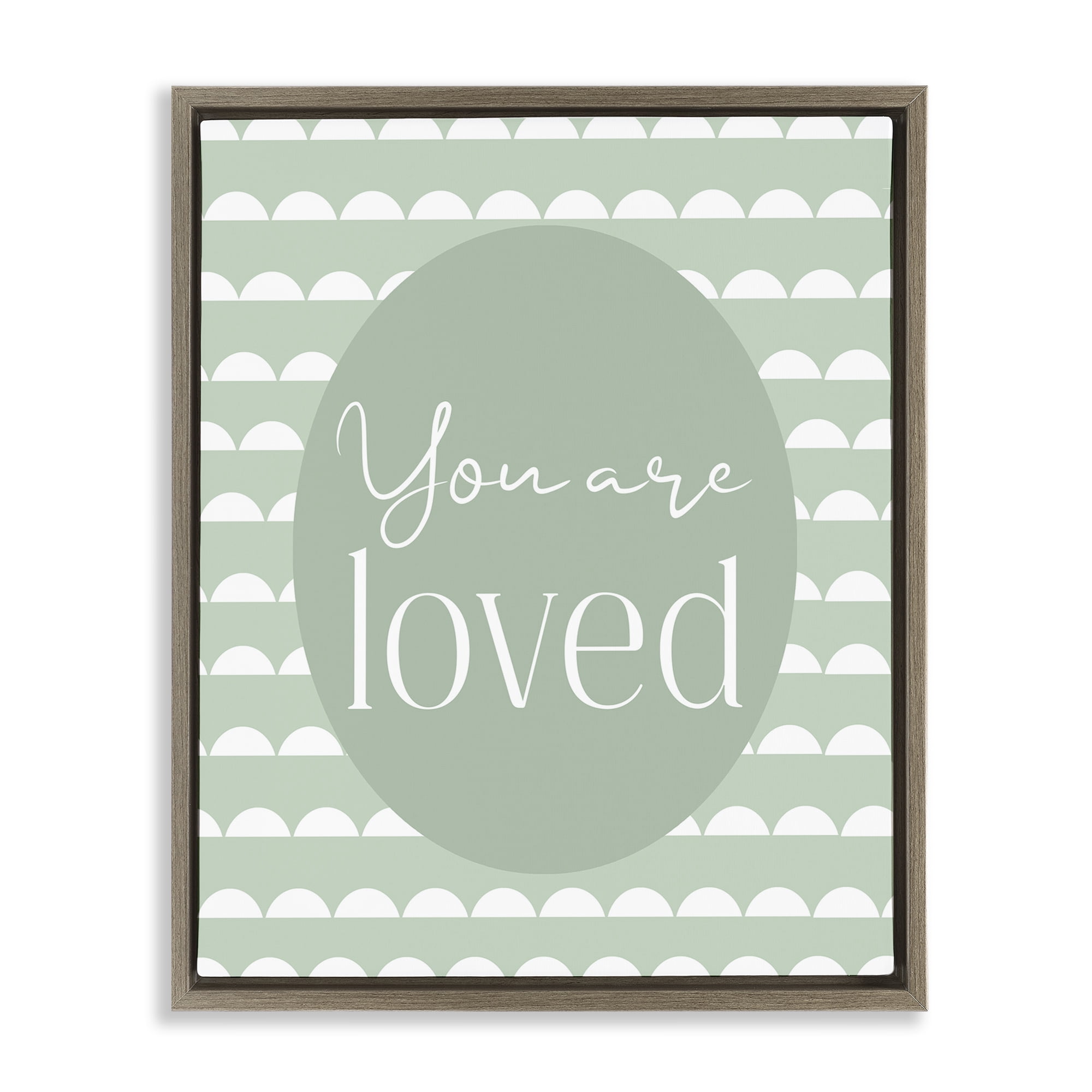 Stupell Industries You Are Loved Light Green Brown Framed Floater Canvas Wall Art, design by Christine Simpson Art