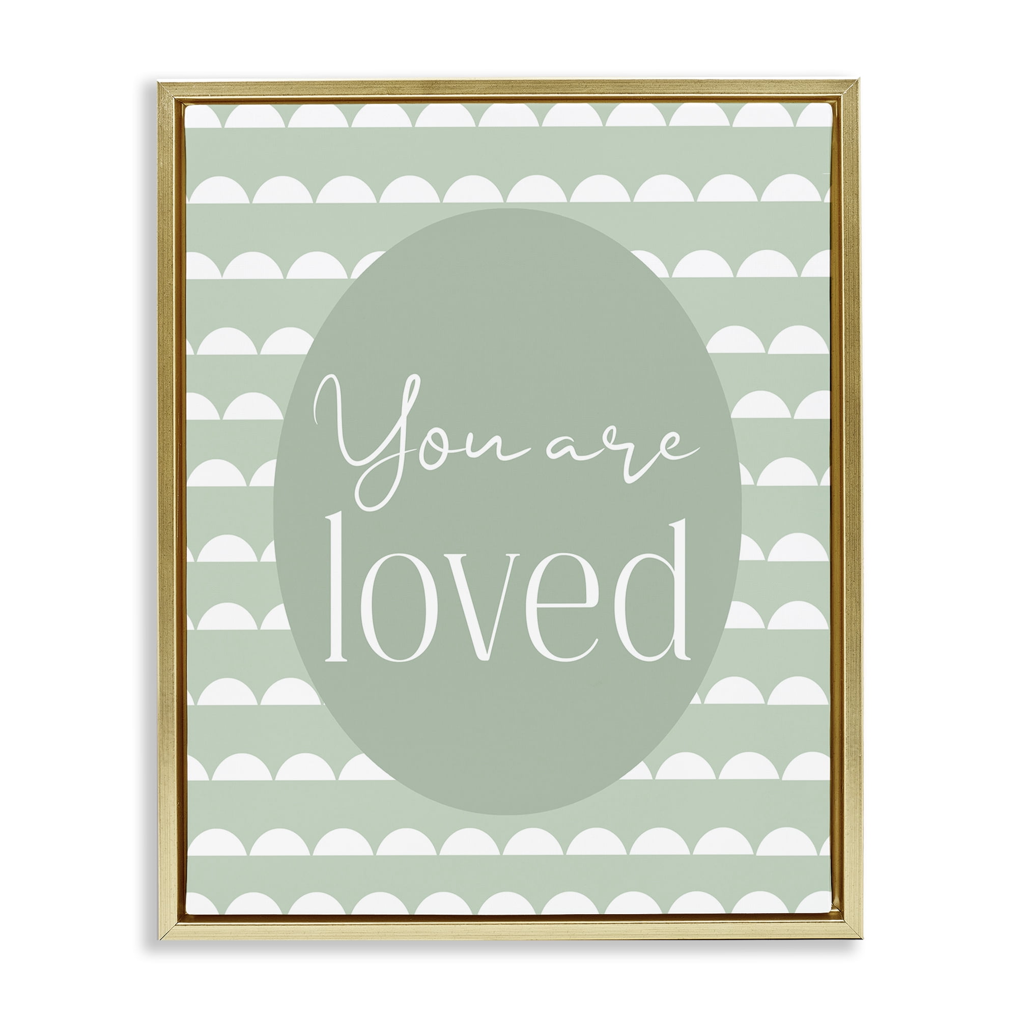 Stupell Industries You Are Loved Light Green Gold Framed Floater Canvas Wall Art, design by Christine Simpson Art