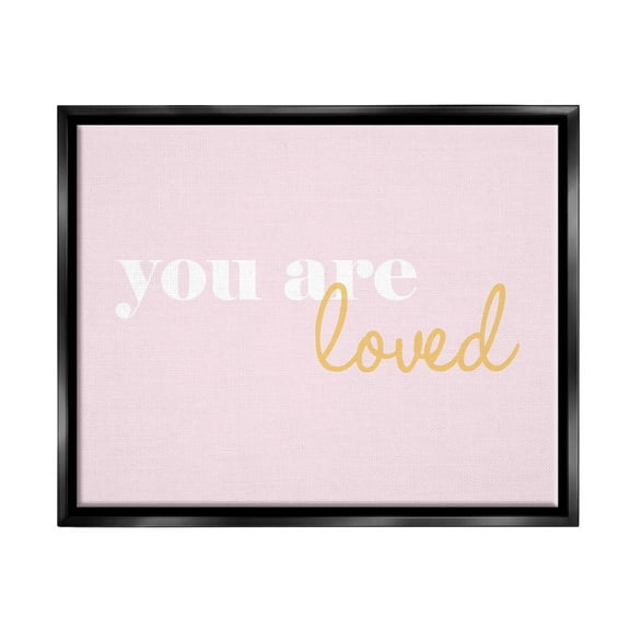 Stupell Industries You Are Loved On Pink Background Jet Black Framed Floating Canvas Wall Art, 16x20, by lulusimonSTUDIO