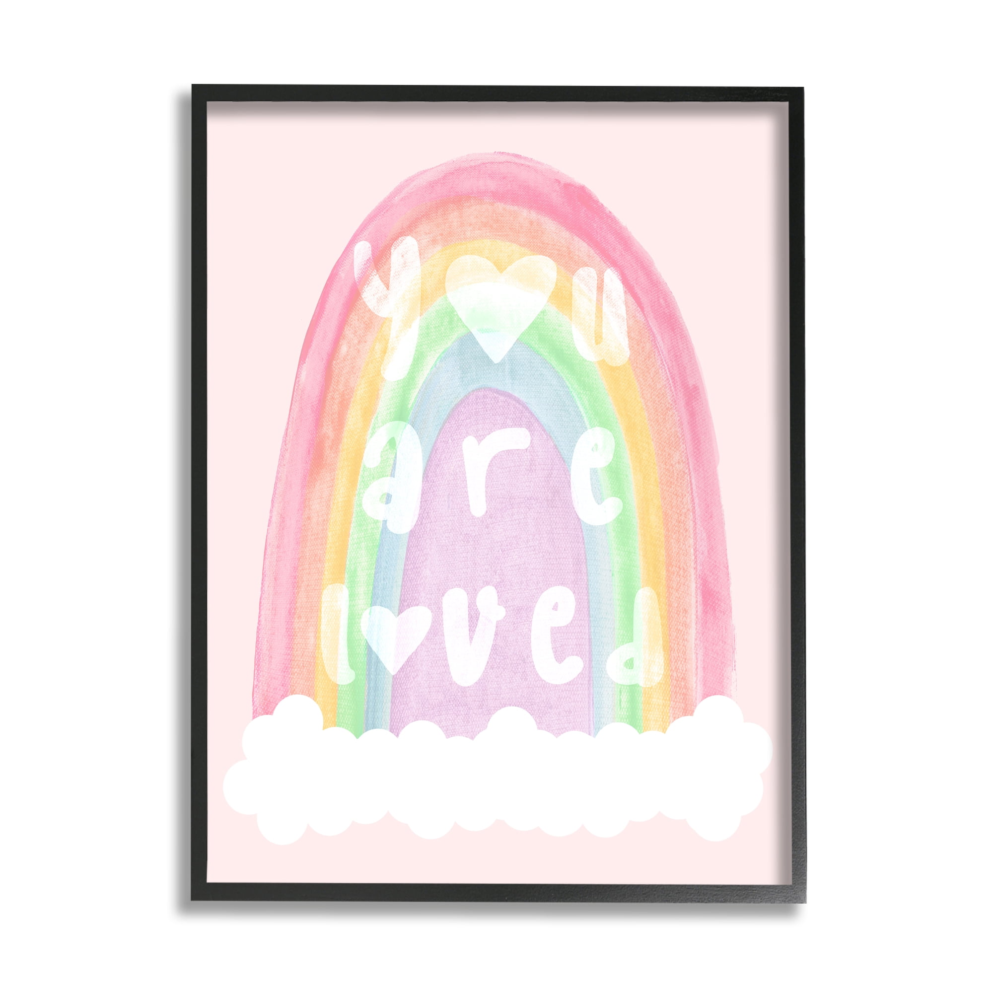 Stupell Industries You Are Loved Pastel Phrase Landscape Painting Black Framed Art Print Wall Art, 16 x 20