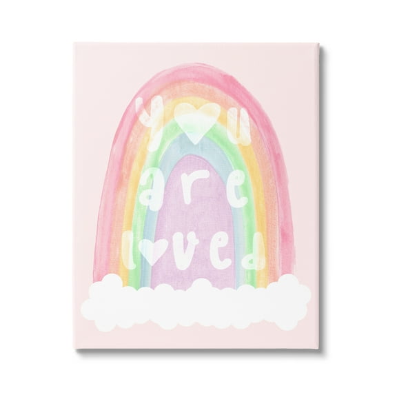 Stupell Industries You Are Loved Pastel Phrase Landscape Painting Gallery Wrapped Canvas Art Print Wall Art, 16 x 20