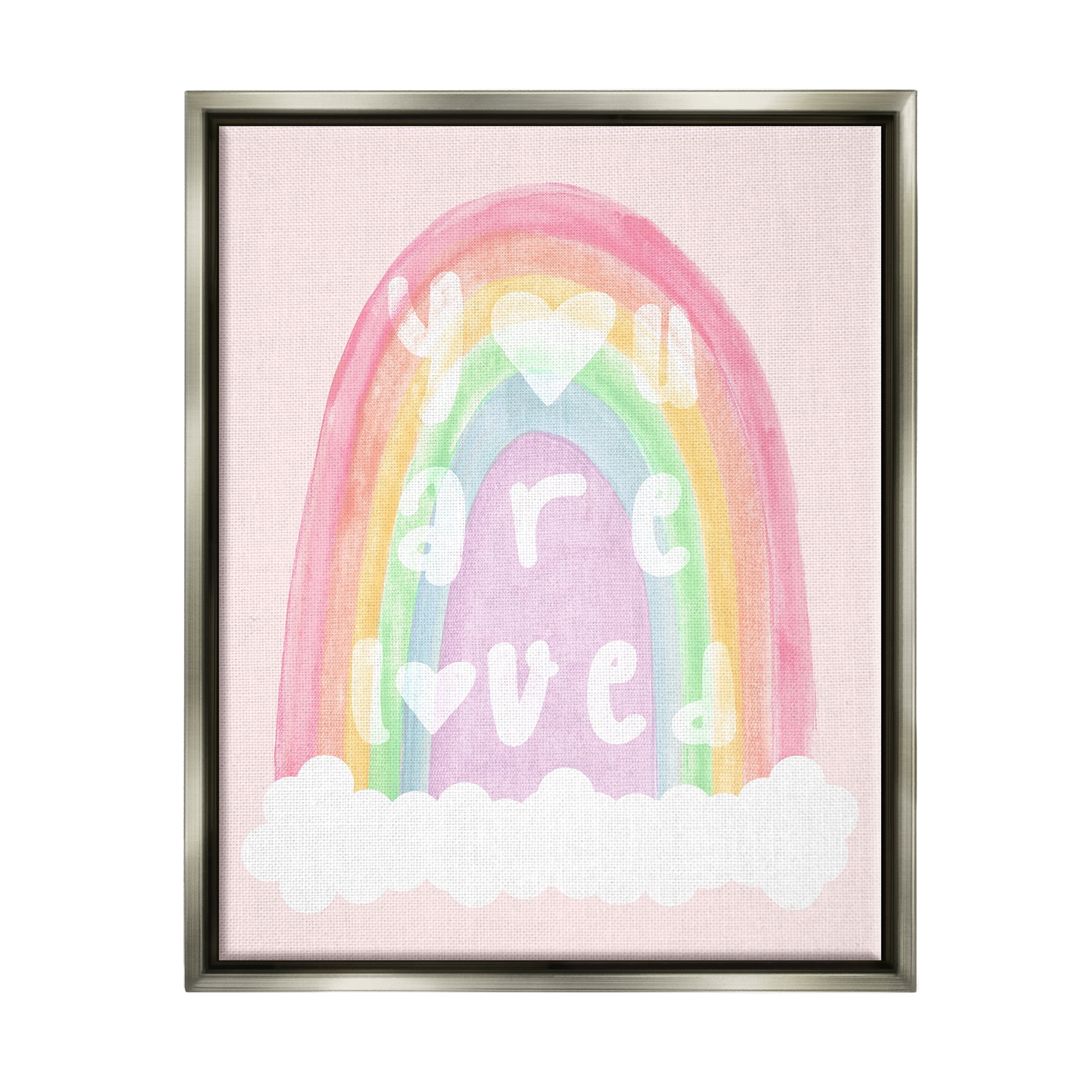 Stupell Industries You Are Loved Pastel Phrase Landscape Painting Gray Floater Framed Canvas Art Print Wall Art, 17 x 21