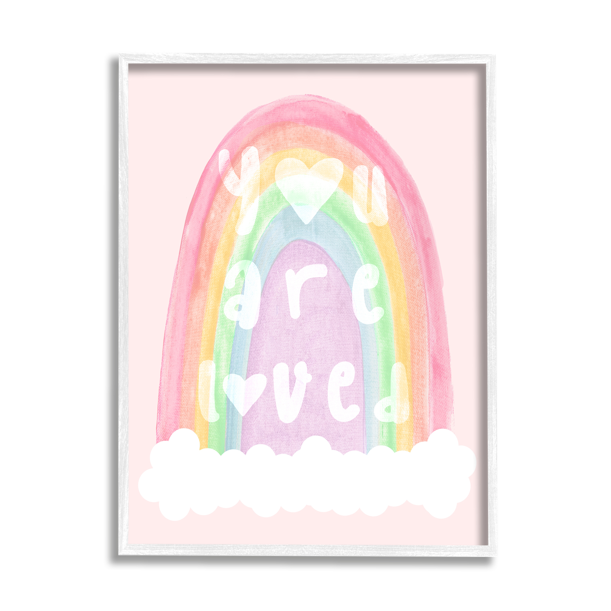 Stupell Industries You Are Loved Pastel Phrase Landscape Painting White Framed Art Print Wall Art, 16 x 20