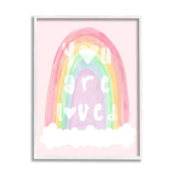 Stupell Industries You Are Loved Pastel Phrase Landscape Painting White Framed Art Print Wall Art, 16 x 20