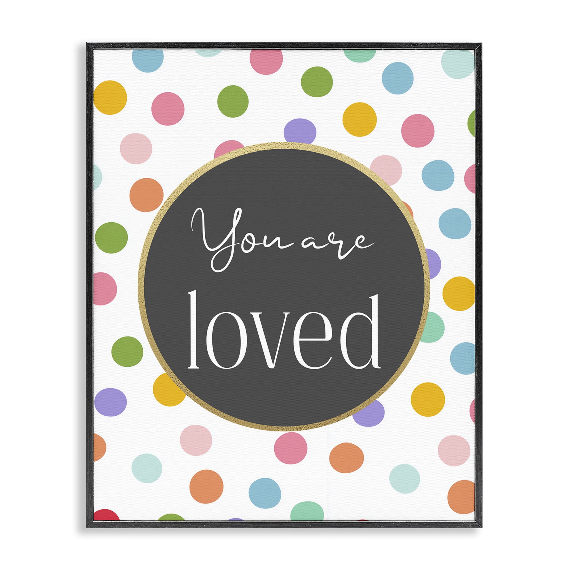 Stupell Industries You Are Loved Polka Dots Black Framed Giclee Art, design by Christine Simpson Art