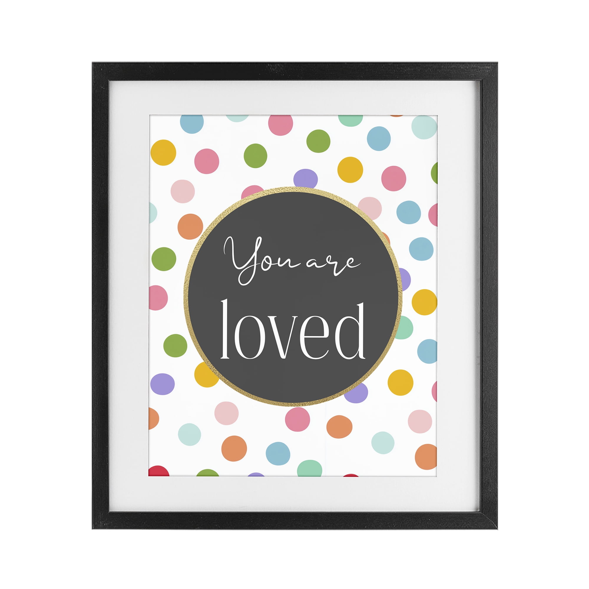 Stupell Industries You Are Loved Polka Dots Black Framed Print Under Glass, design by Christine Simpson Art
