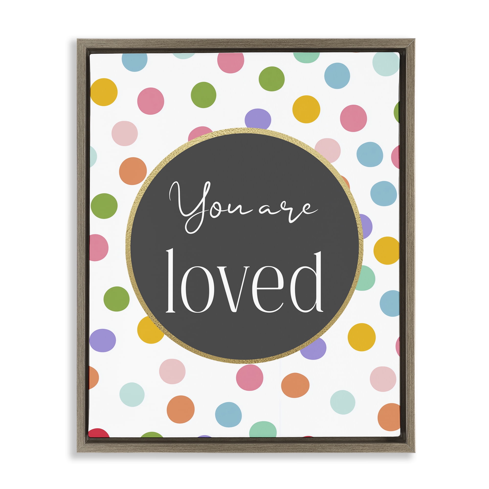 Stupell Industries You Are Loved Polka Dots Brown Framed Floater Canvas Wall Art, design by Christine Simpson Art
