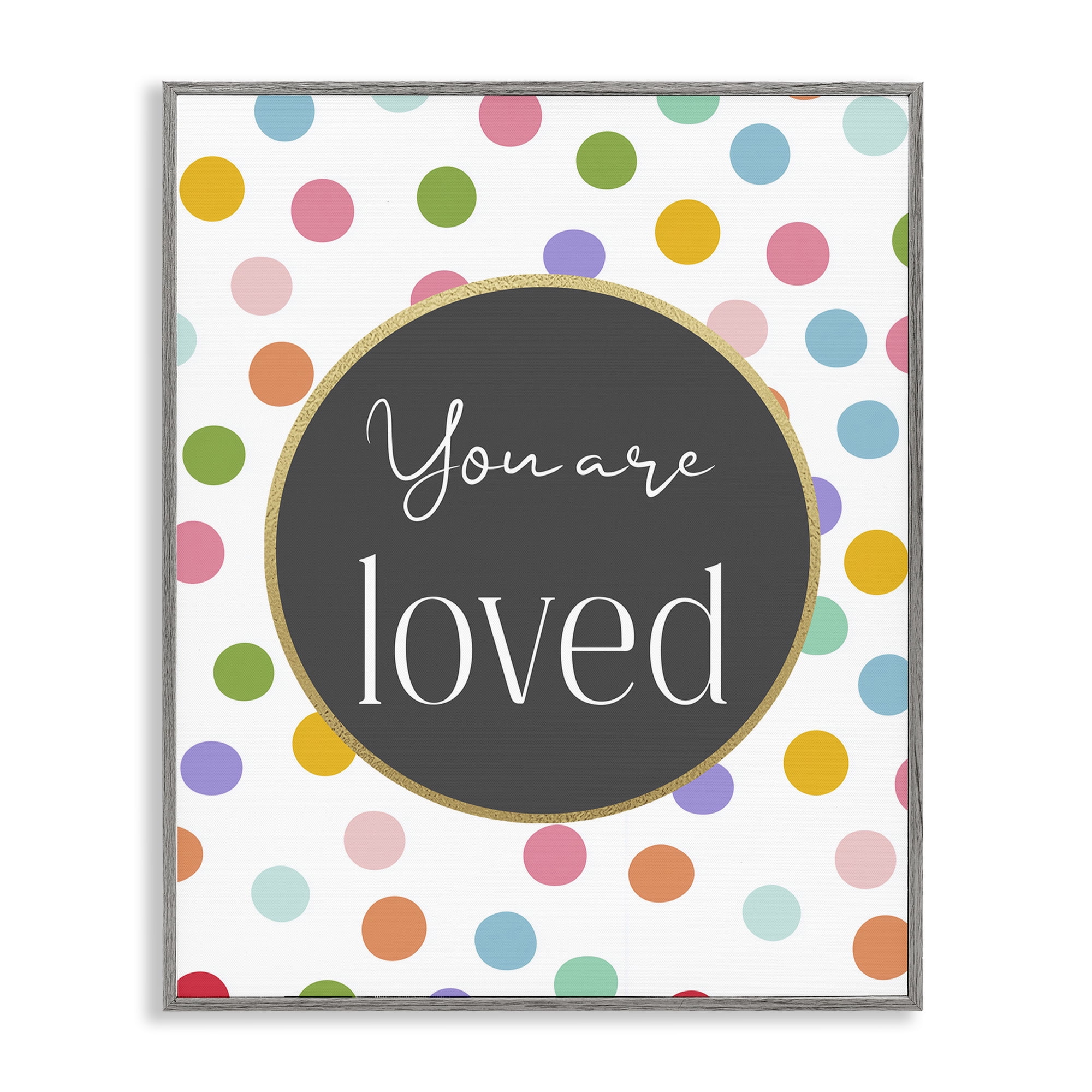 Stupell Industries You Are Loved Polka Dots Gray Framed Giclee Art, design by Christine Simpson Art