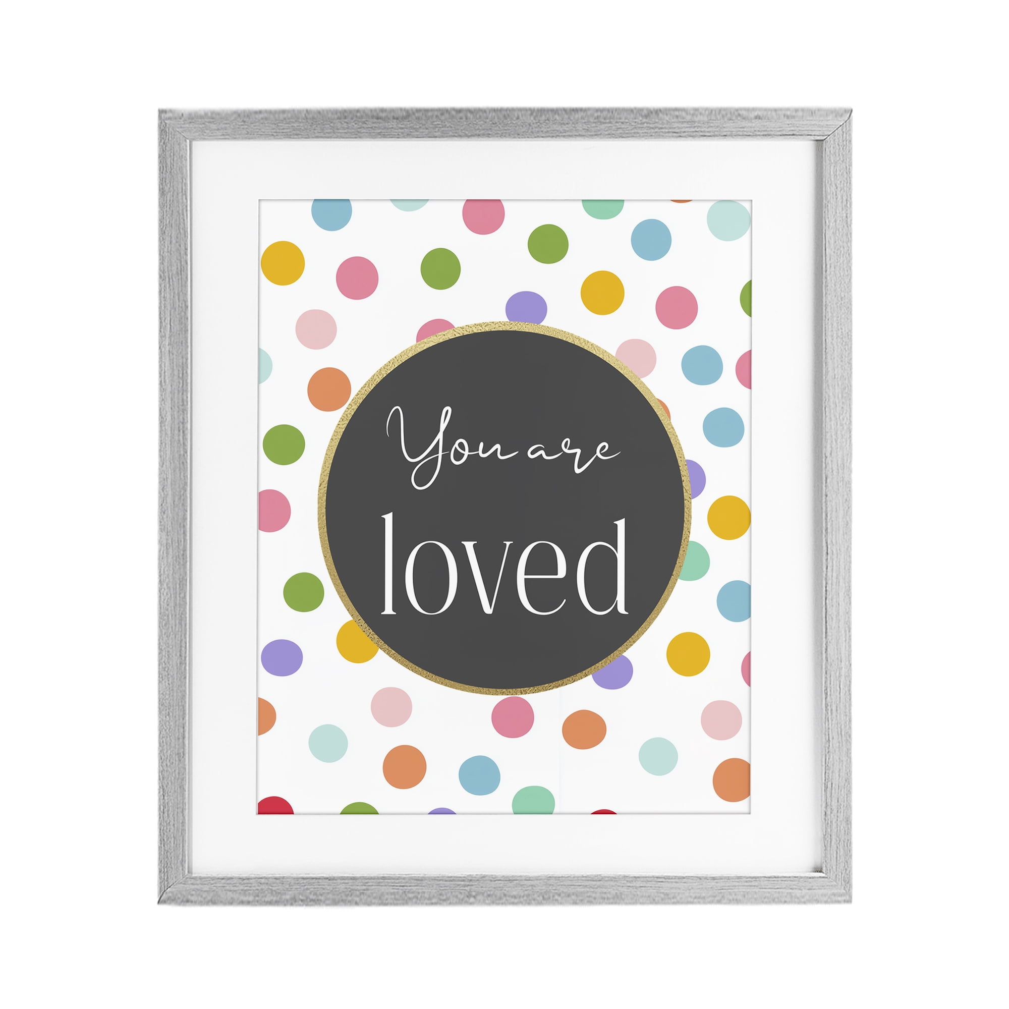 Stupell Industries You Are Loved Polka Dots Gray Framed Print Under Glass, design by Christine Simpson Art