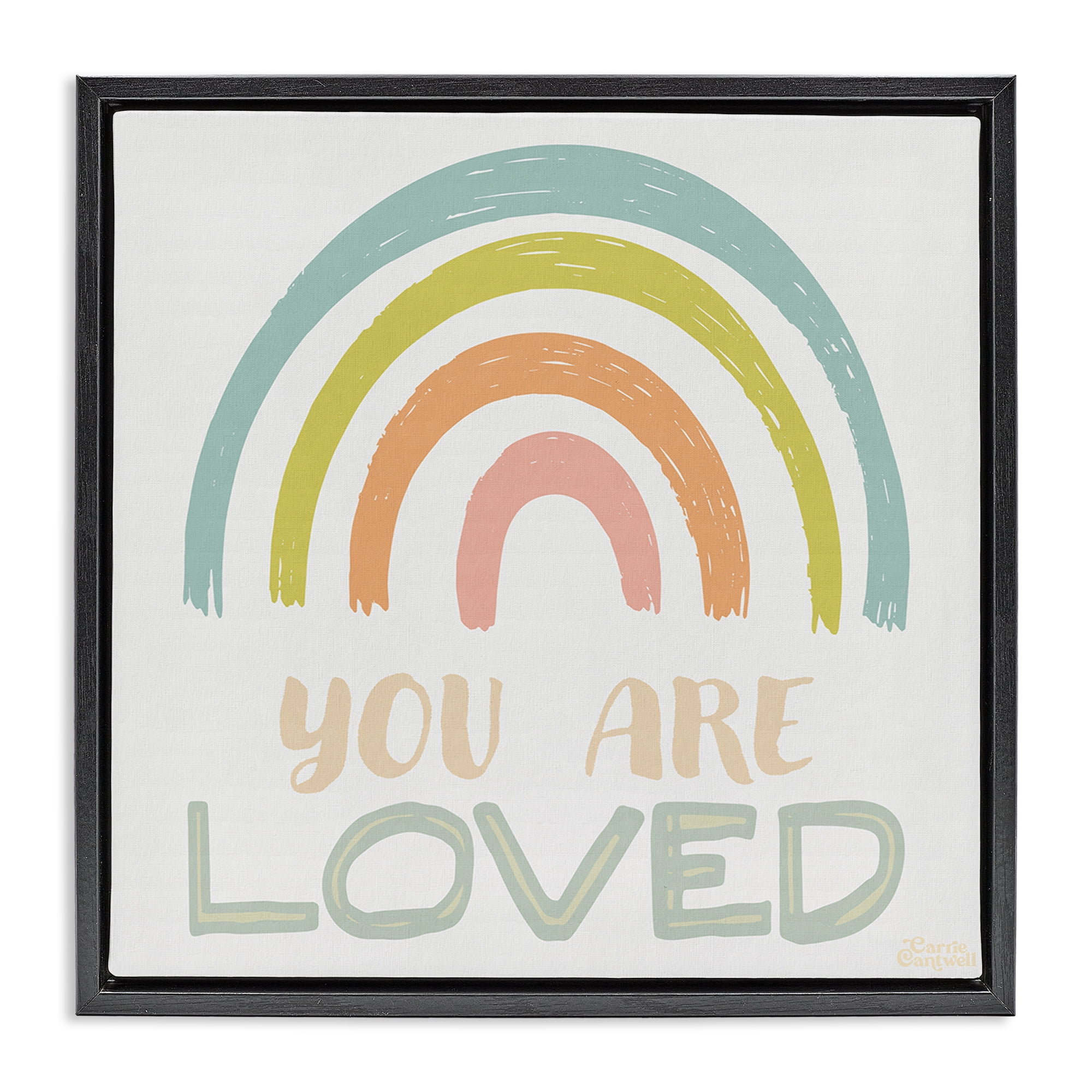 Stupell Industries You Are Loved Rainbow Text & Numbers Painting Black Floater Framed Canvas Art Print Wall Art, 18 x 18