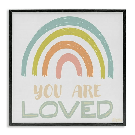 Stupell Industries You Are Loved Rainbow Text & Numbers Painting Black Framed Art Print Wall Art, 12 x 12