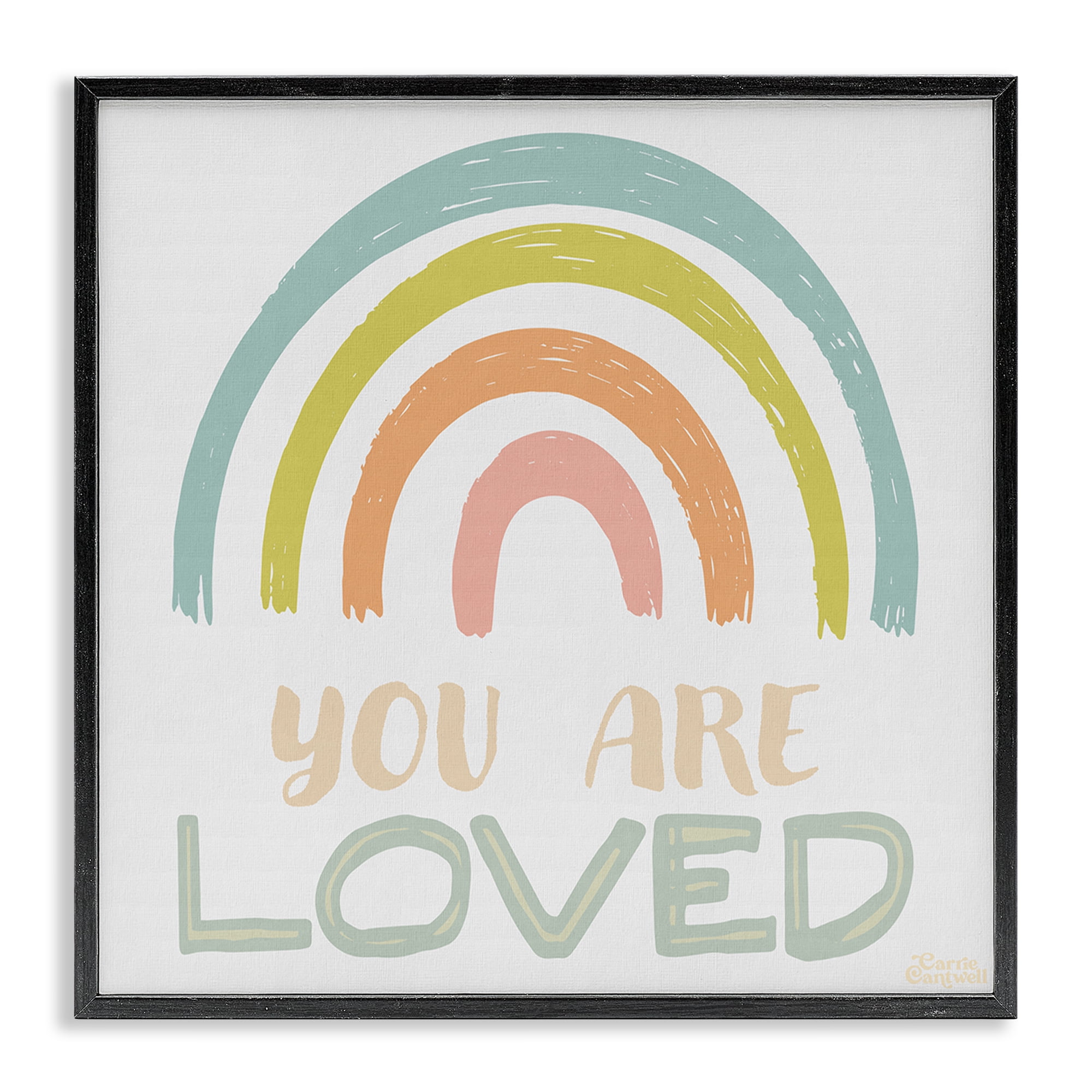 Stupell Industries You Are Loved Rainbow Text & Numbers Painting Black Framed Art Print Wall Art, 24 x 24